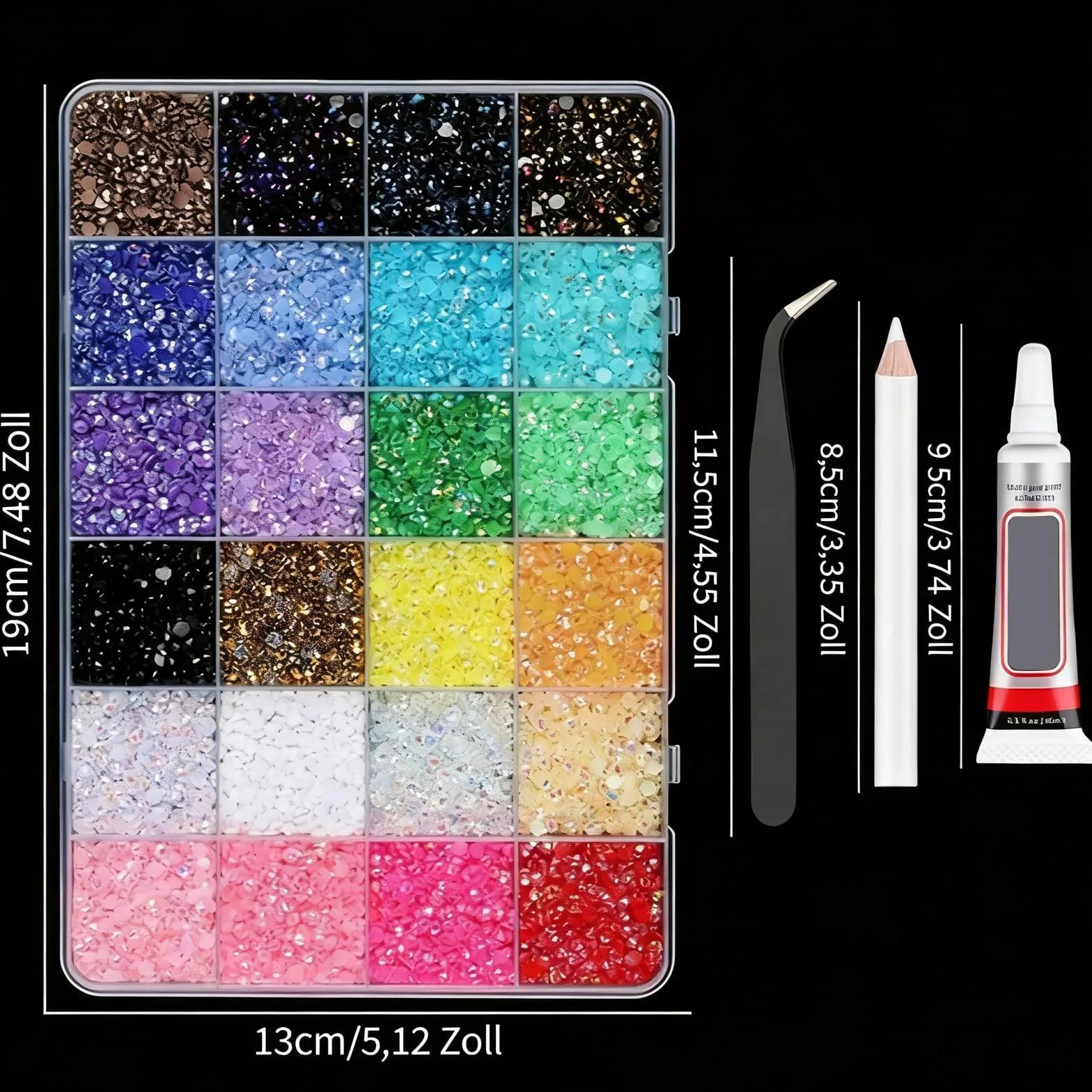 Lot de 20 000 pierres à paillettes, 24 couleurs, avec colle, pour ongles, travaux manuels et décoration DIY