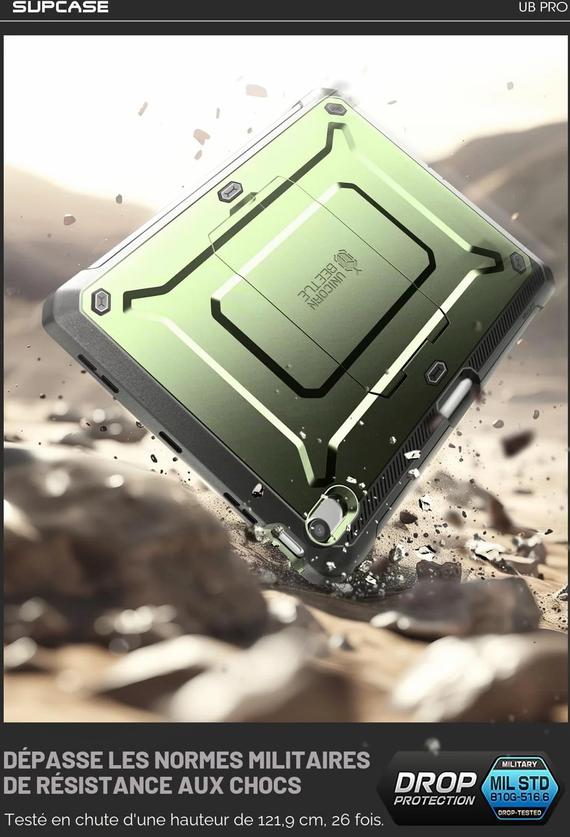 SUPCASE Coque pour iPad Air 13 Pouces (2025/2024) avec Fente Stylet [Support Pliable & Protecteur d'écran Intégré] Protection Robuste Qualité Militaire Intégrale pour iPad Air 13" M3/M2, Vert