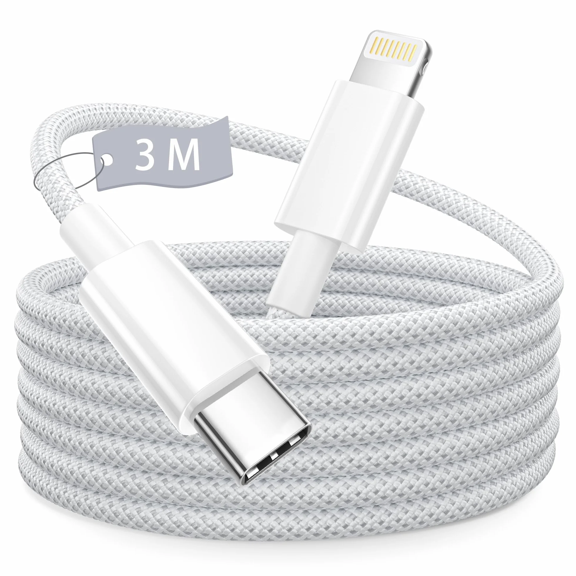 Câble USB C vers Lightning 3M Certifié Apple MFi Nylon Charge Rapide pour iPhone 14/13/12/11/X/8/7/iPad/AirPod