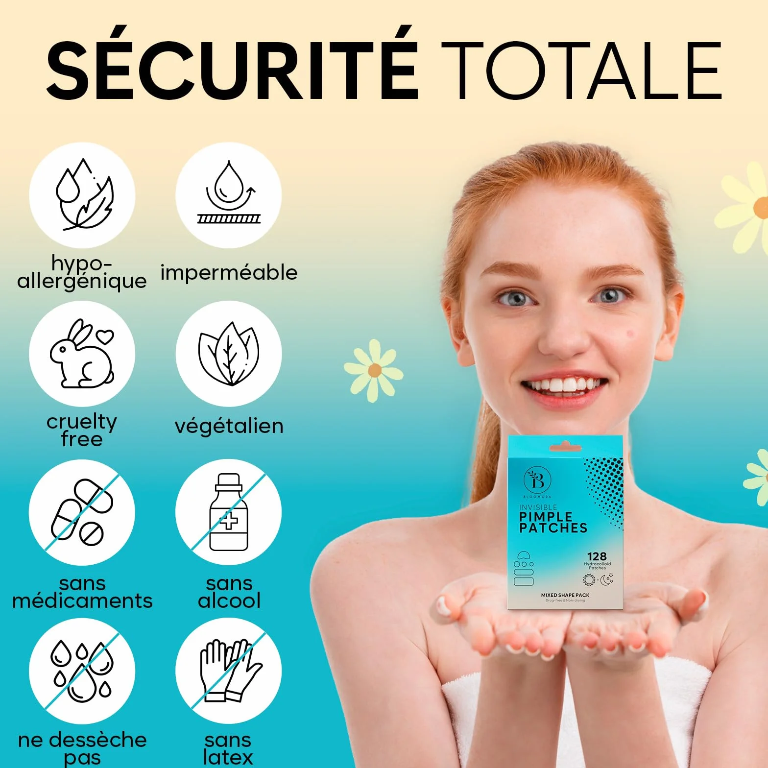 Grands Patch Bouton Acné Invisible Visage, Pimple Patch Hydrocolloïde, Traitement Acné (6 Tailles, 128 Pièces)