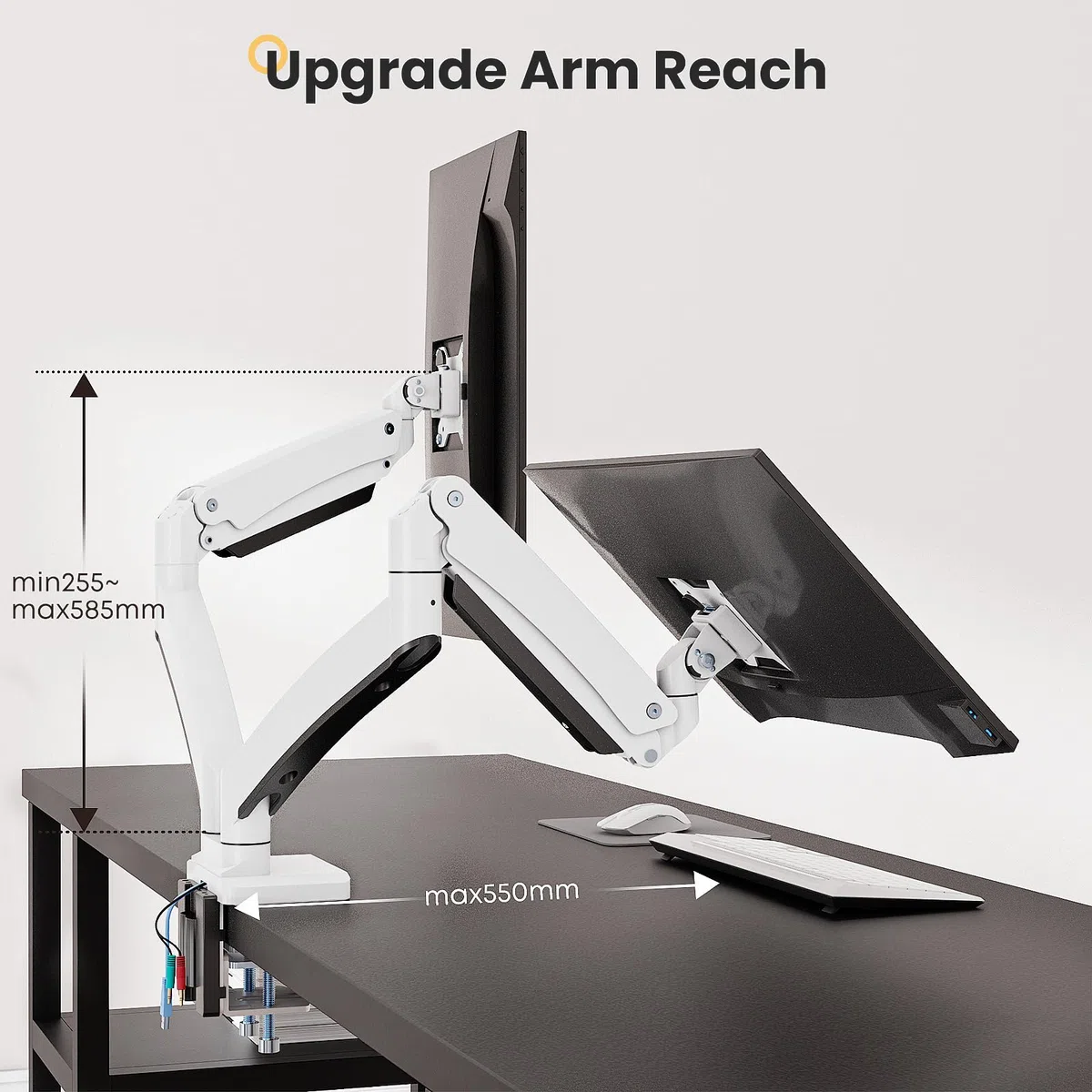 PUTORSEN Support Écran PC 2 Écrans de 17 à 35 Pouces, Aluminium Premium Bras Articulé Ressort à Gaz, Supporte 15 kg par Bras, 2x3.0 USB Port, Réglable en Hauteur, Blanc