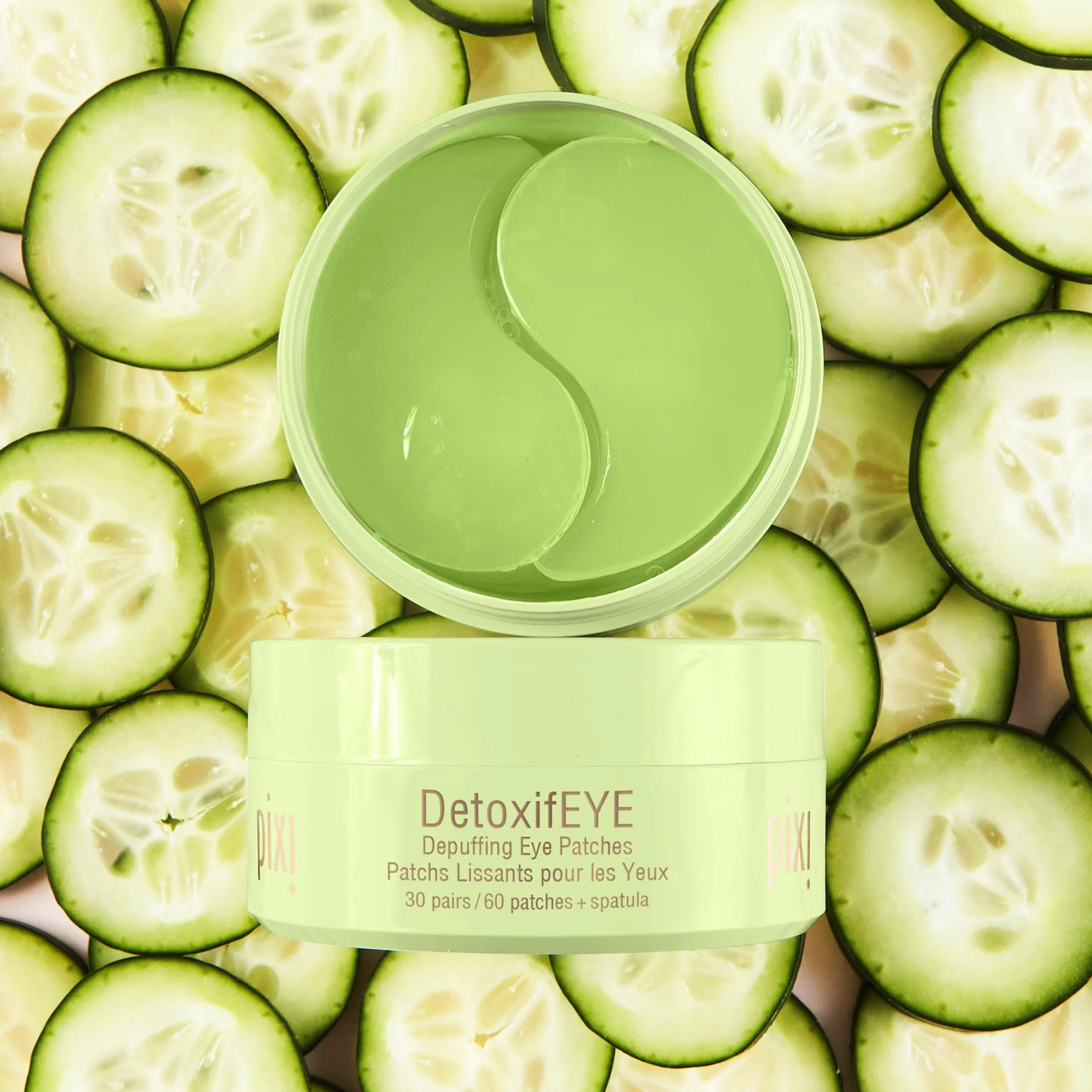 Pixi Beauty DetoxifEYE Eye Patches à l’Acide Hyaluronique, Caféine, Concombre et Or – 30 Paires