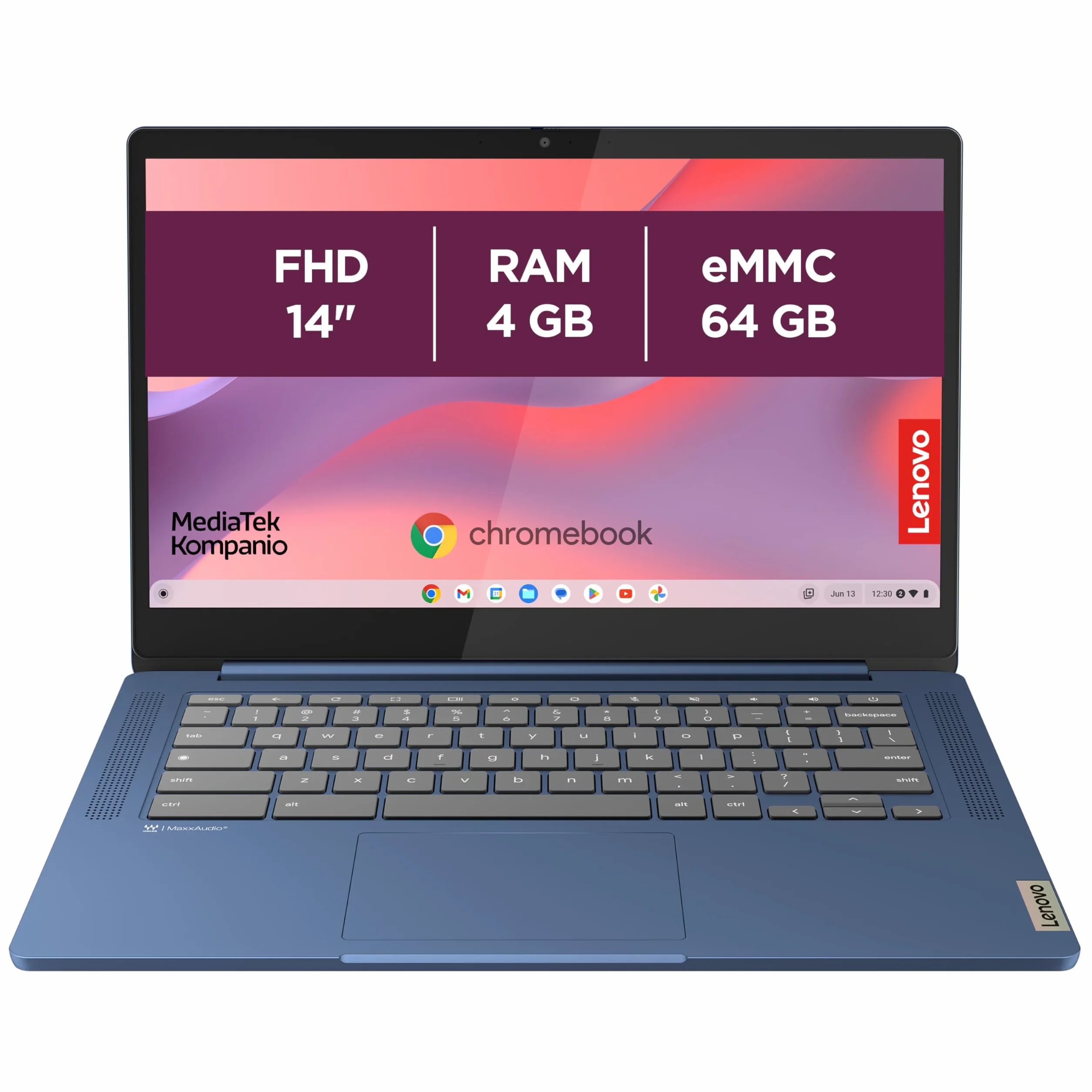 Lenovo IdeaPad Slim 3 Chromebook 14M868 Ordinateur Portable 14'' FHD MediaTek Kompanio 520 RAM 4Go SSD 64Go Clavier AZERTY Français Bleu
