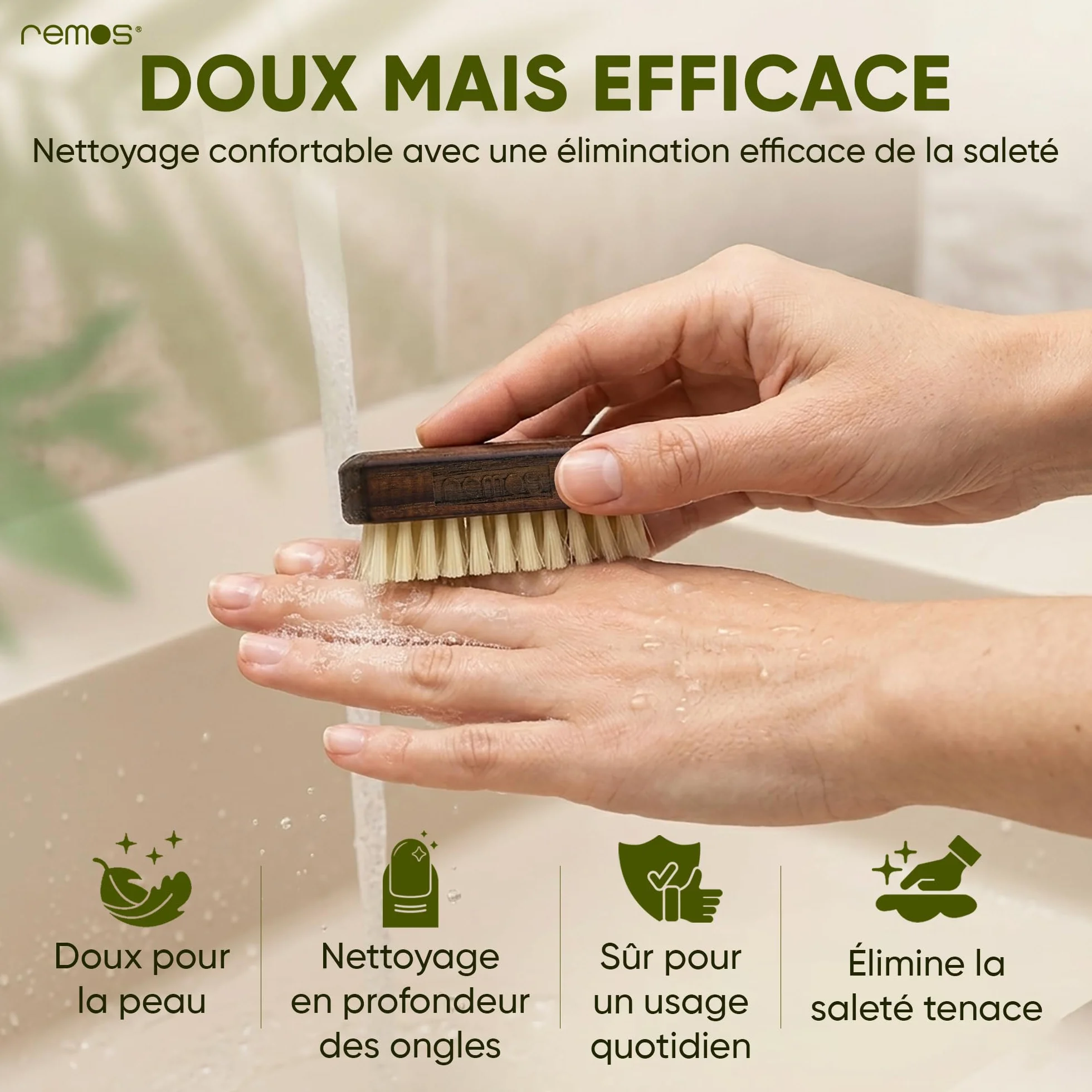 REMOS Mini Brosse à Ongles de Voyage Poils de Sanglier Bois de Hêtre 5,9 x 2,9 x 3 cm