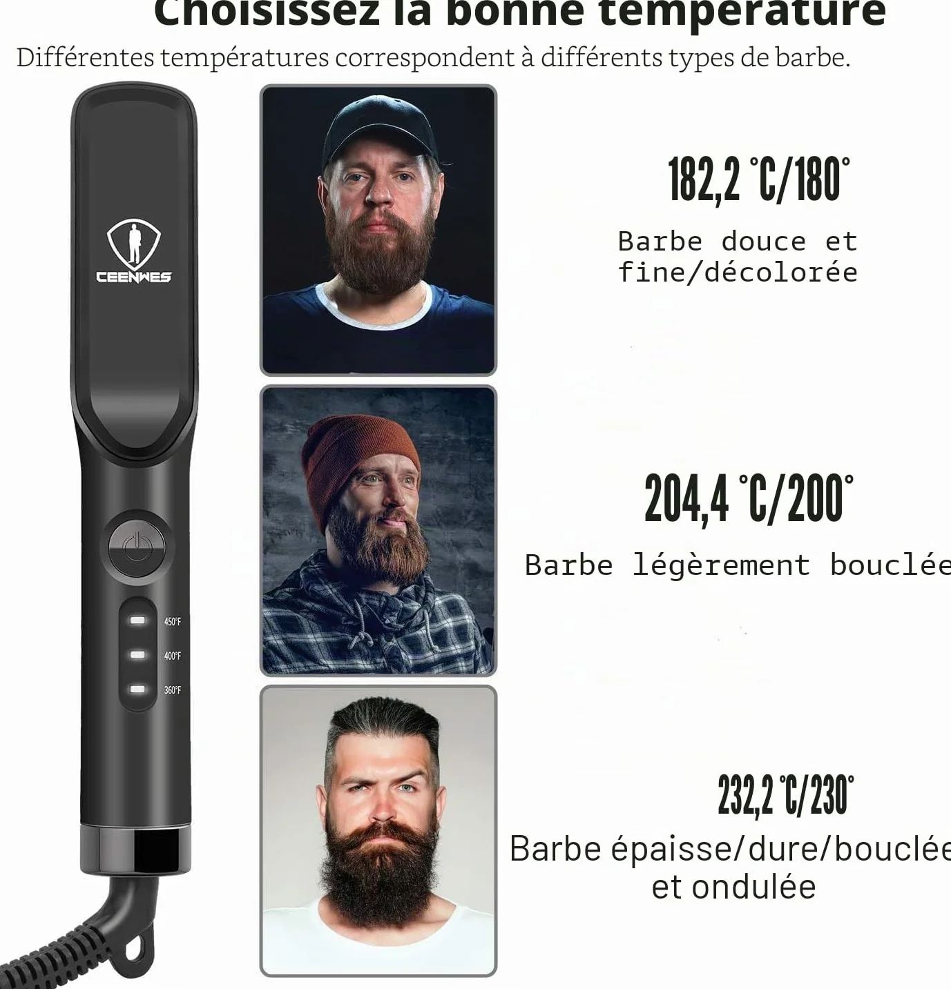 3 en 1 Brosse Lisseur à Barbe Hommes avec Crème et Huile à Barbe