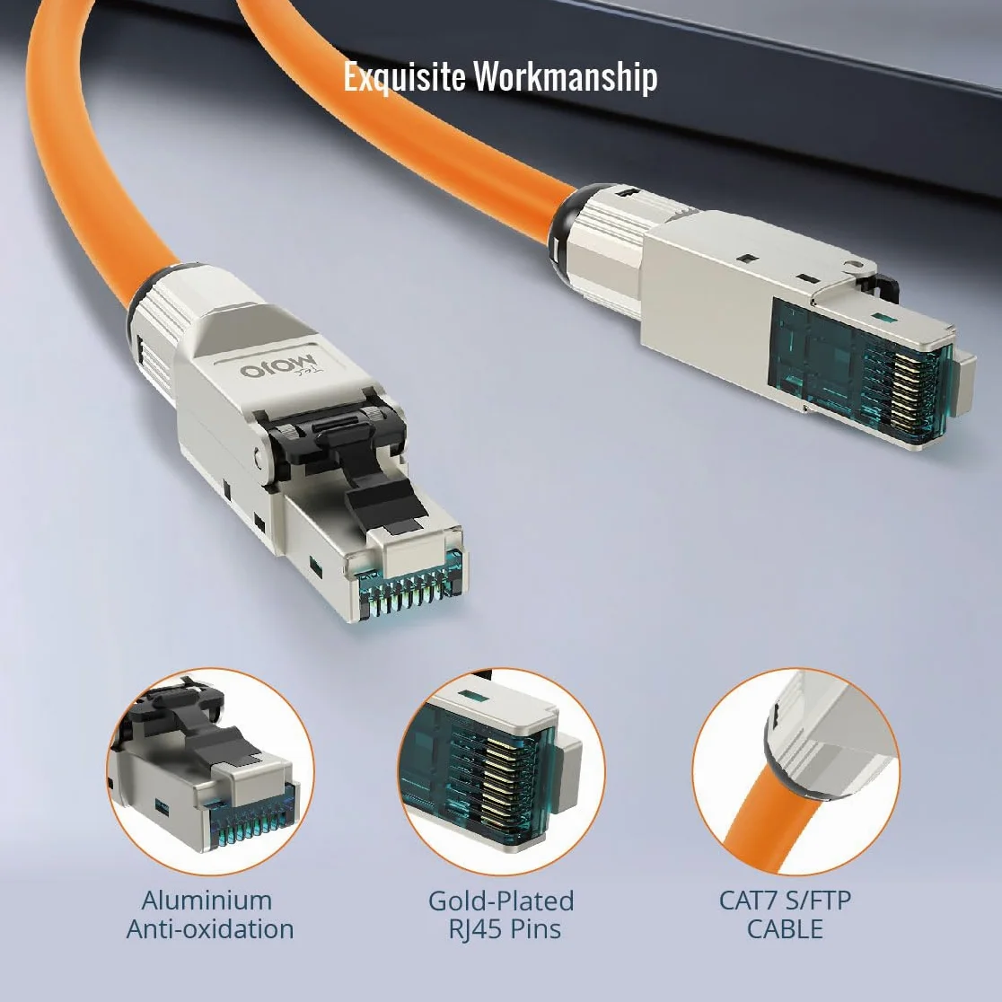 Tecmojo Câble réseau Ethernet LAN CAT7 S/FTP 50 m 10 Gigabit PiMF conducteur en cuivre pur 23 AWG avec blindage tressé AL-MG LSZH B2ca Orange avec outil de coupe et dénudage de câbles et connecteurs