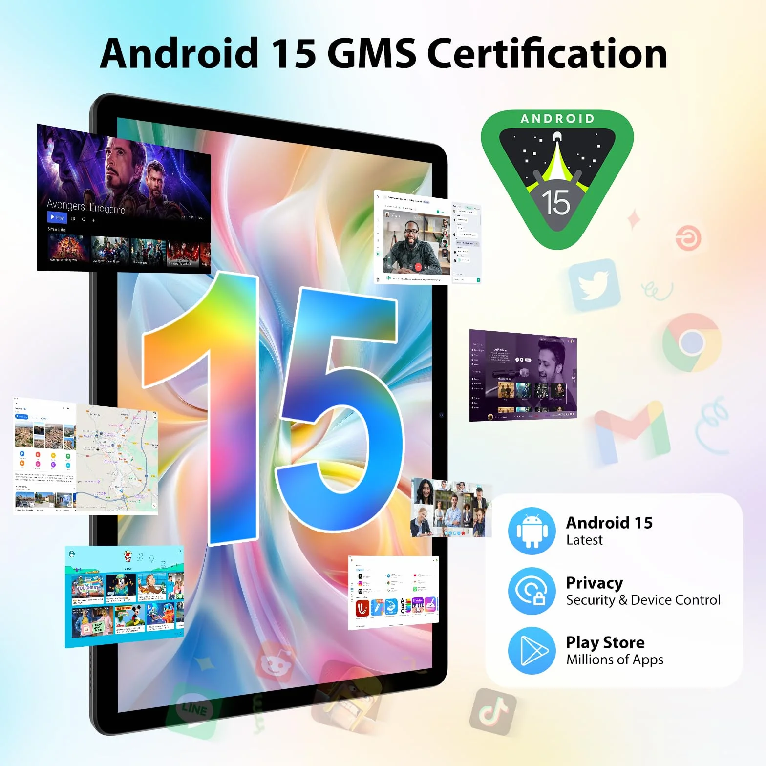 2K Tablette 11 Pouces, 36GB RAM+512GB ROM (2TB TF), Android 15, 4G SIM LTE+5G WiFi, Octa-Core, 2000 * 1200, 9580mAh, 13MP+8MP, WidevineL1, GPS, Bluetooth, Tablette avec Clavier ect (Noir)