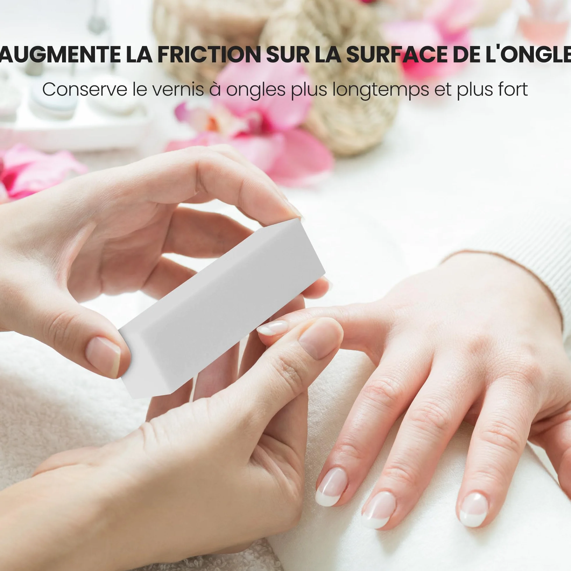 Bloc Polissoir Ongles 4 Faces Lavable pour Manucure - Blanc
