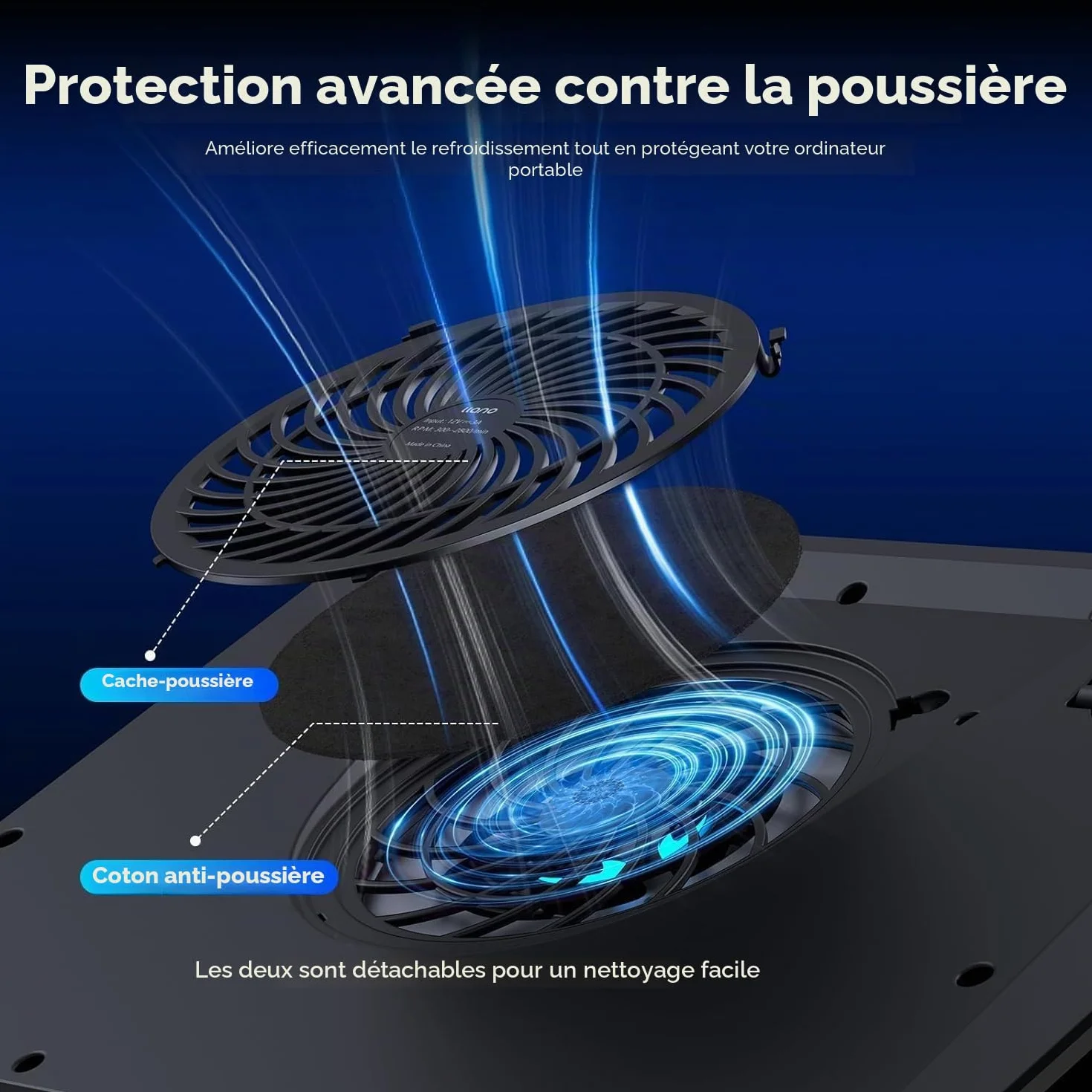Refroidisseur Ordinateur Portable de Jeu avec Commande Tactile Tapis de Souris 3 Ports USB A Ventilateur Turbo 15-19" llano