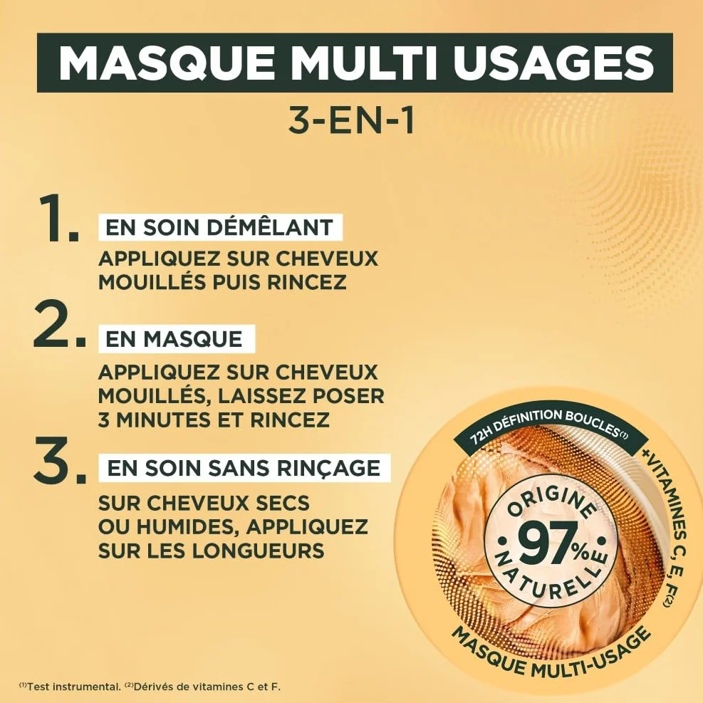 Garnier Fructis Hair Food Masque Nutrition Boucles Beurre Cacao Vegan 97% Naturelle Cheveux Bouclés Frisés 320 ml