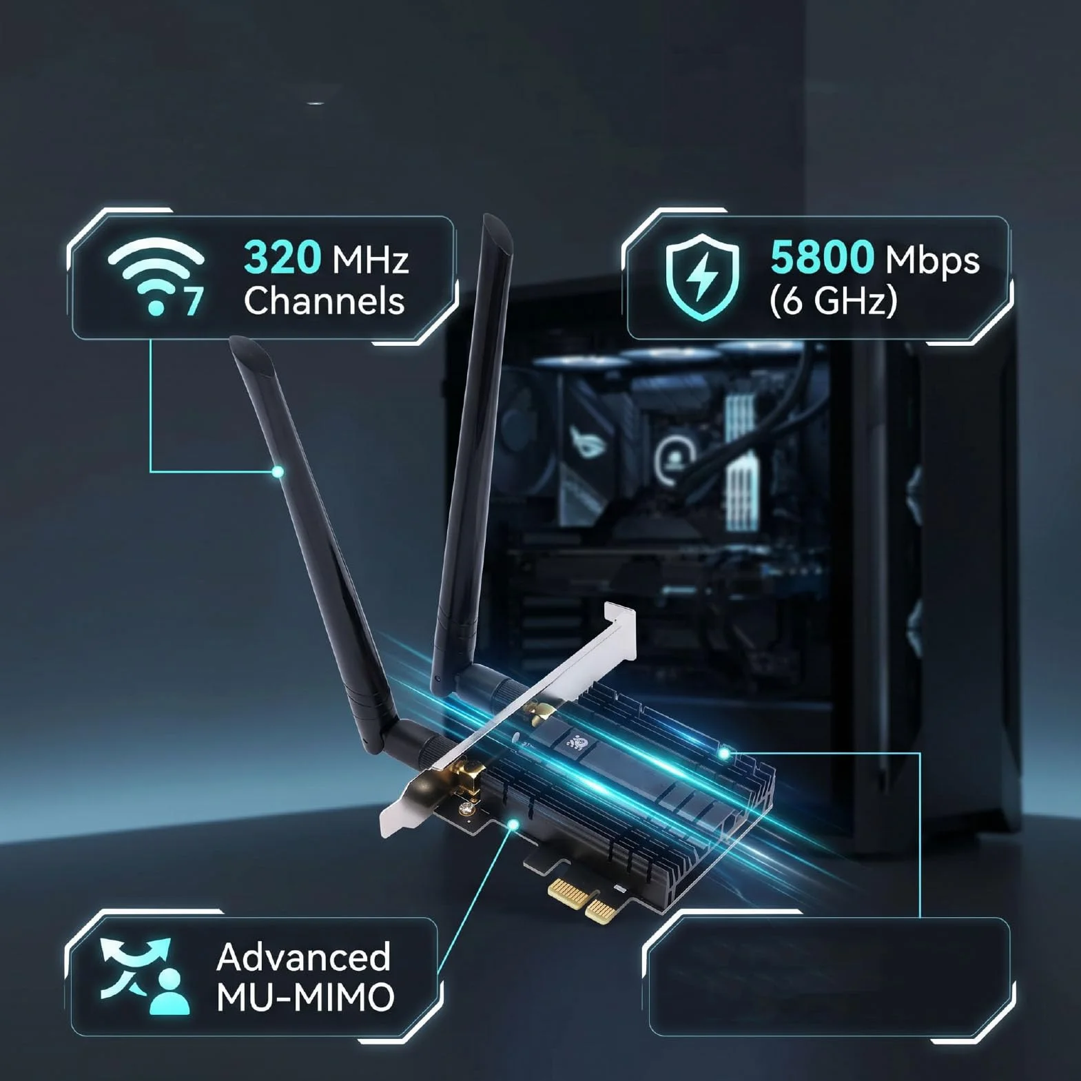 Zunate Carte WiFi WiFi 7 PCIe pour NGW, 5800Mbps M.2 NGFF 6G/5G/2.4G