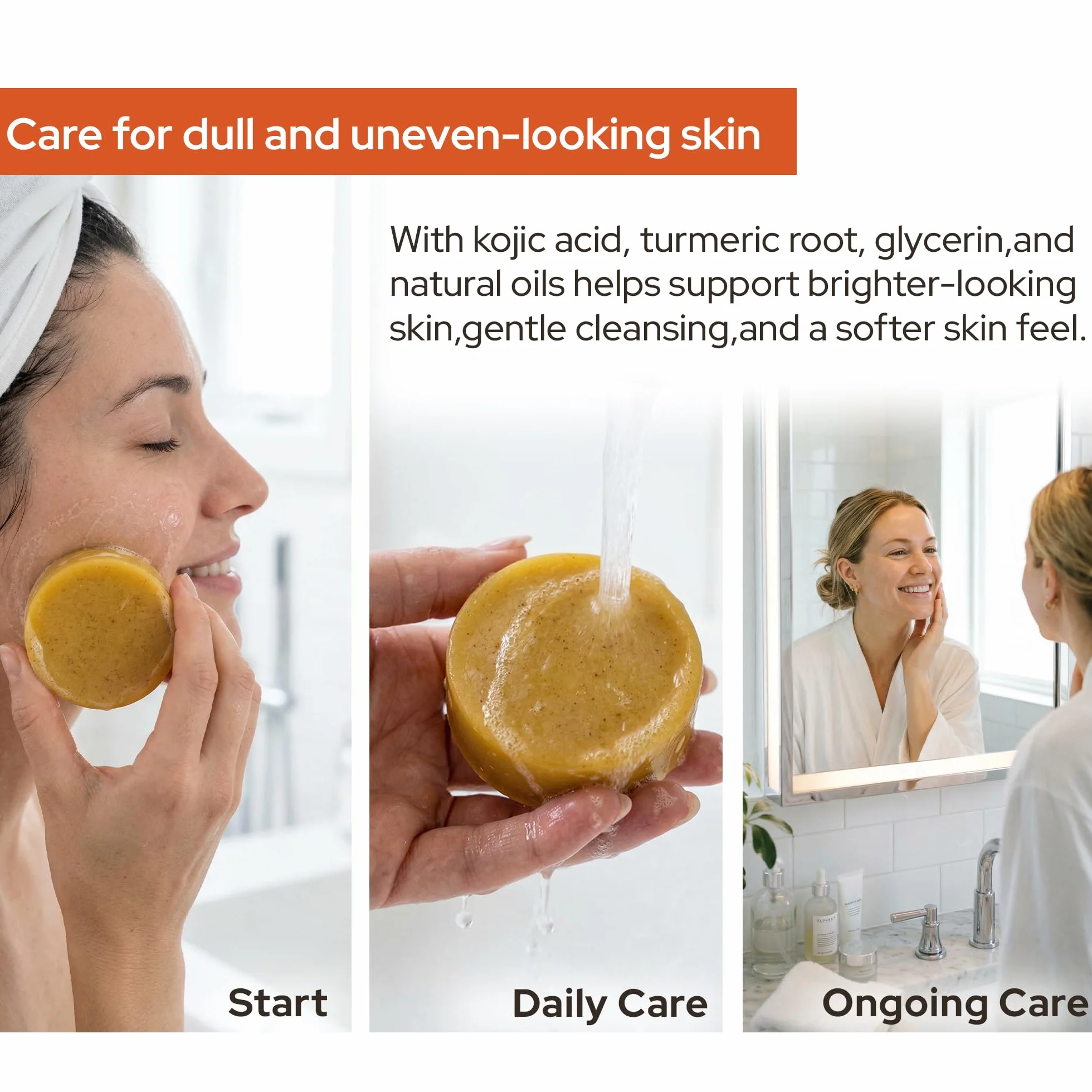 Savon Solide au Curcuma & Acide Kojique Lot de 2 x 100 g Nettoyant Visage Éclaircissant Peau Anti Acne