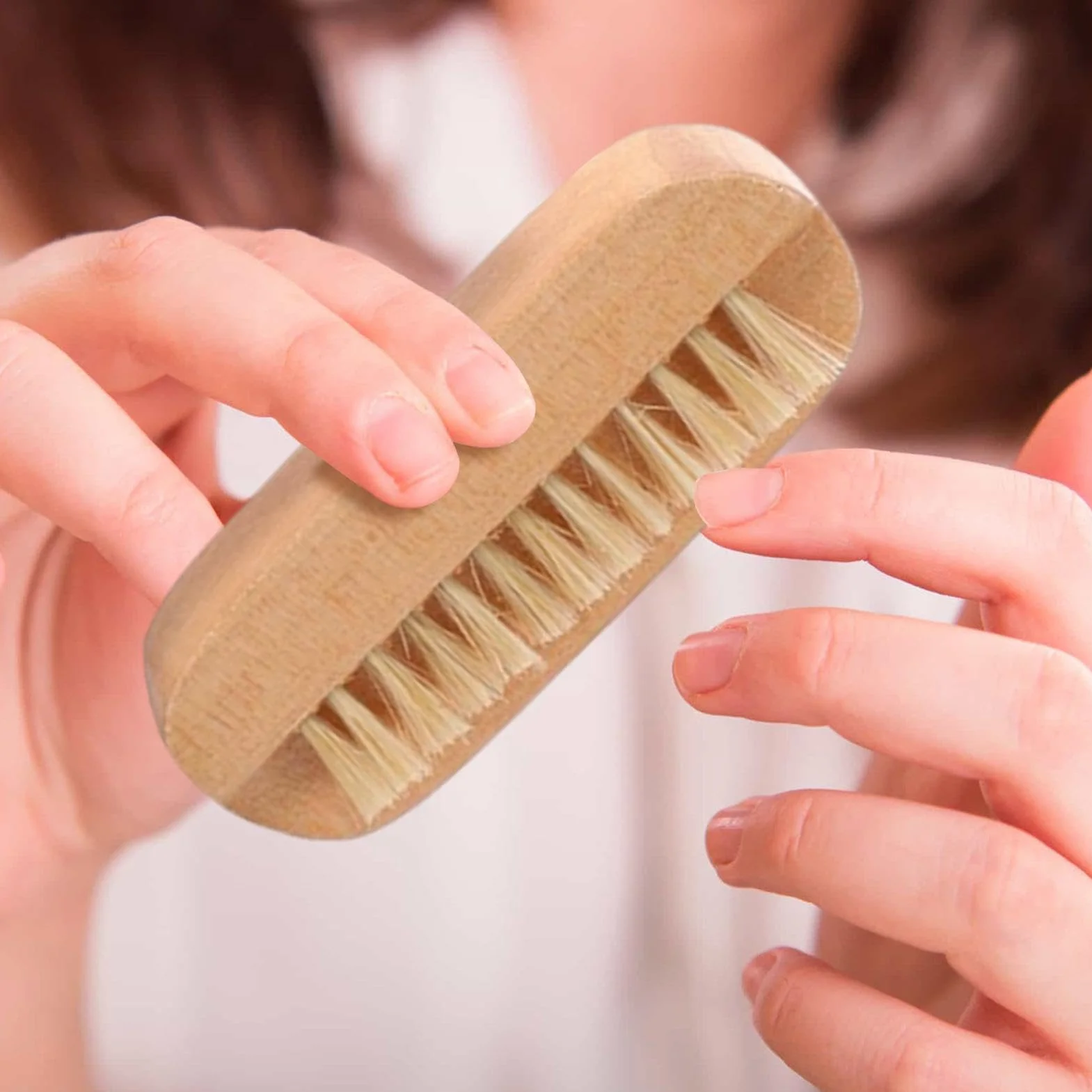 Brosse à ongles en bois double face réutilisable pour nettoyer mains et pieds