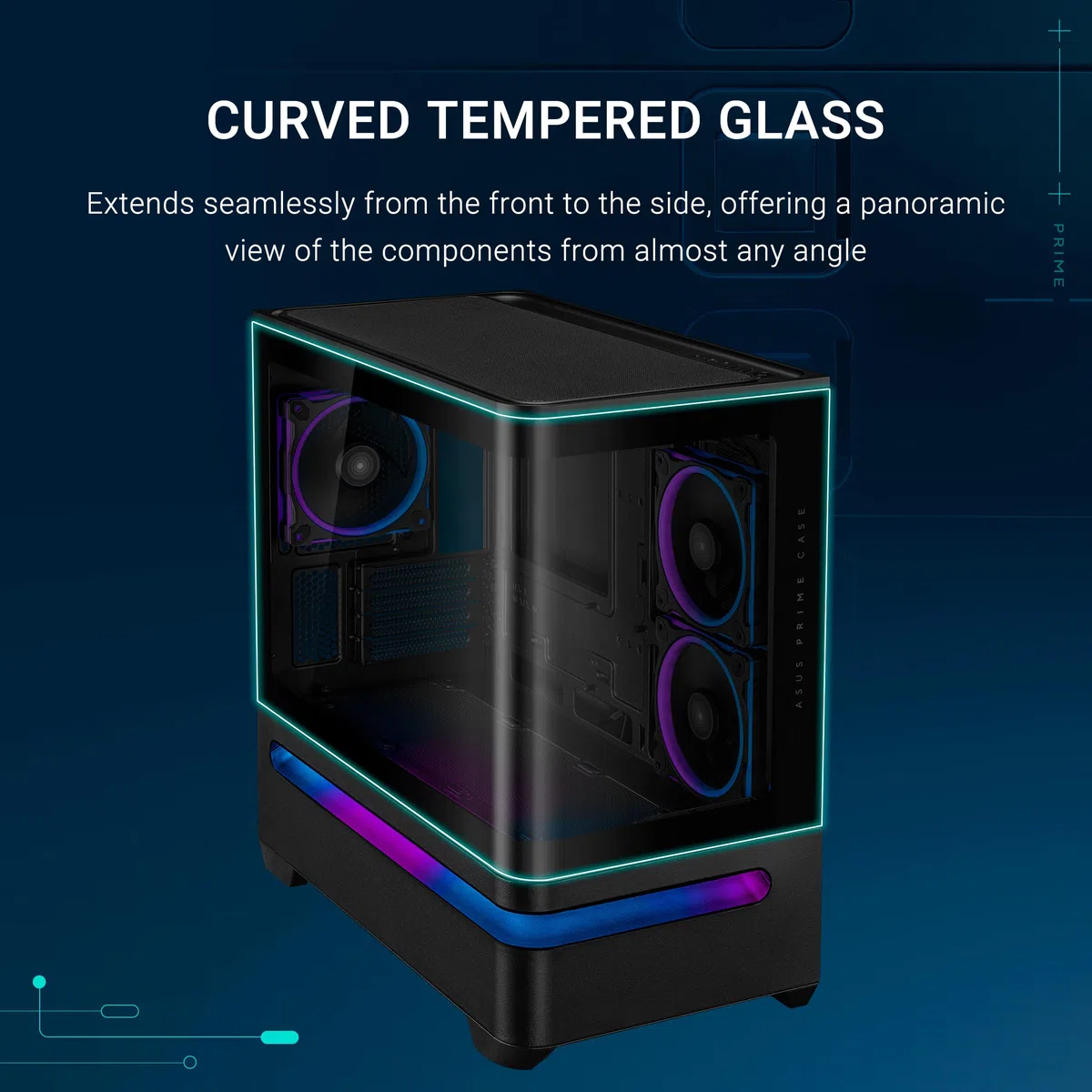 ASUS Prime AP202 ARGB (Noir) – Boîtier PC mATX (Verre incurvé trempé, Prend en Charge Les Cartes Graphiques jusqu'à 420 mm, radiateurs de 360 ​​mm de Long, 3 Ventilateurs ARGB intégrés)