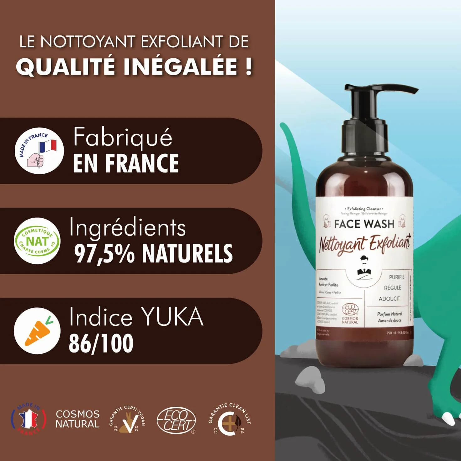 Monsieur BARBIER Nettoyant Exfoliant Visage Homme 250mL Gommage Naturel Végan Français