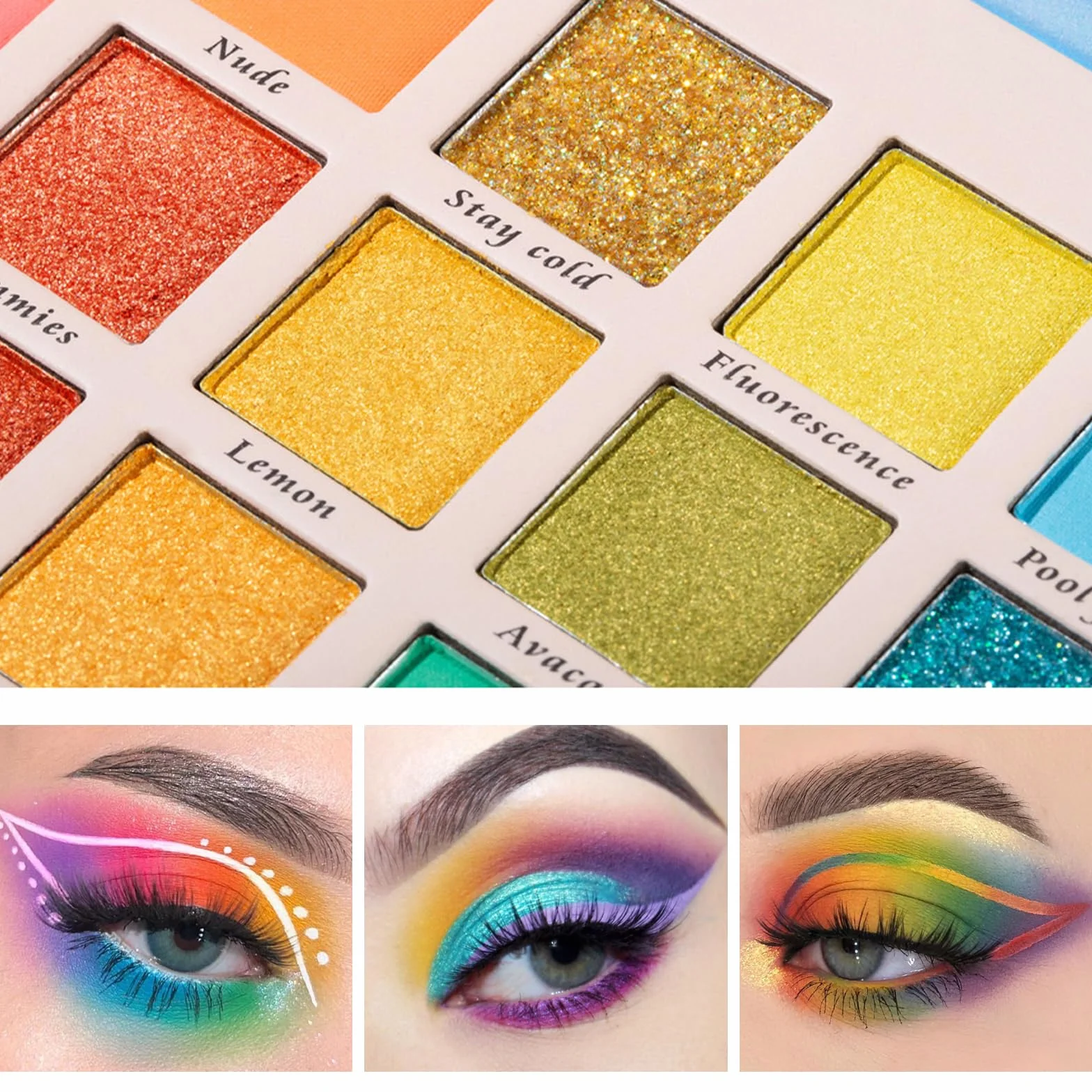 Palette de Fards à Paupières 30 Couleurs Vives Mat et Paillettes Pigmentées Maquillage Yeux