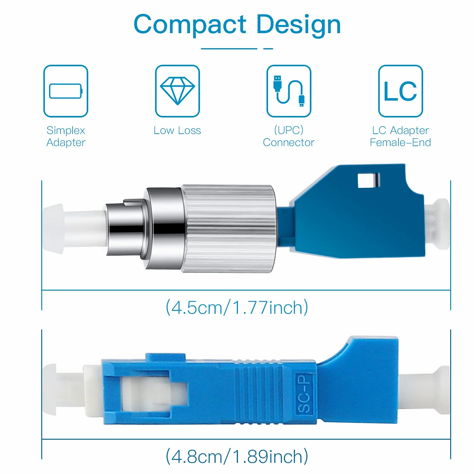 Lot de 4 adaptateurs de fibre optique hybride FC mâle vers LC femelle + 2 connecteurs LC femelle vers SC mâle hybride monomode 9/125 SM
