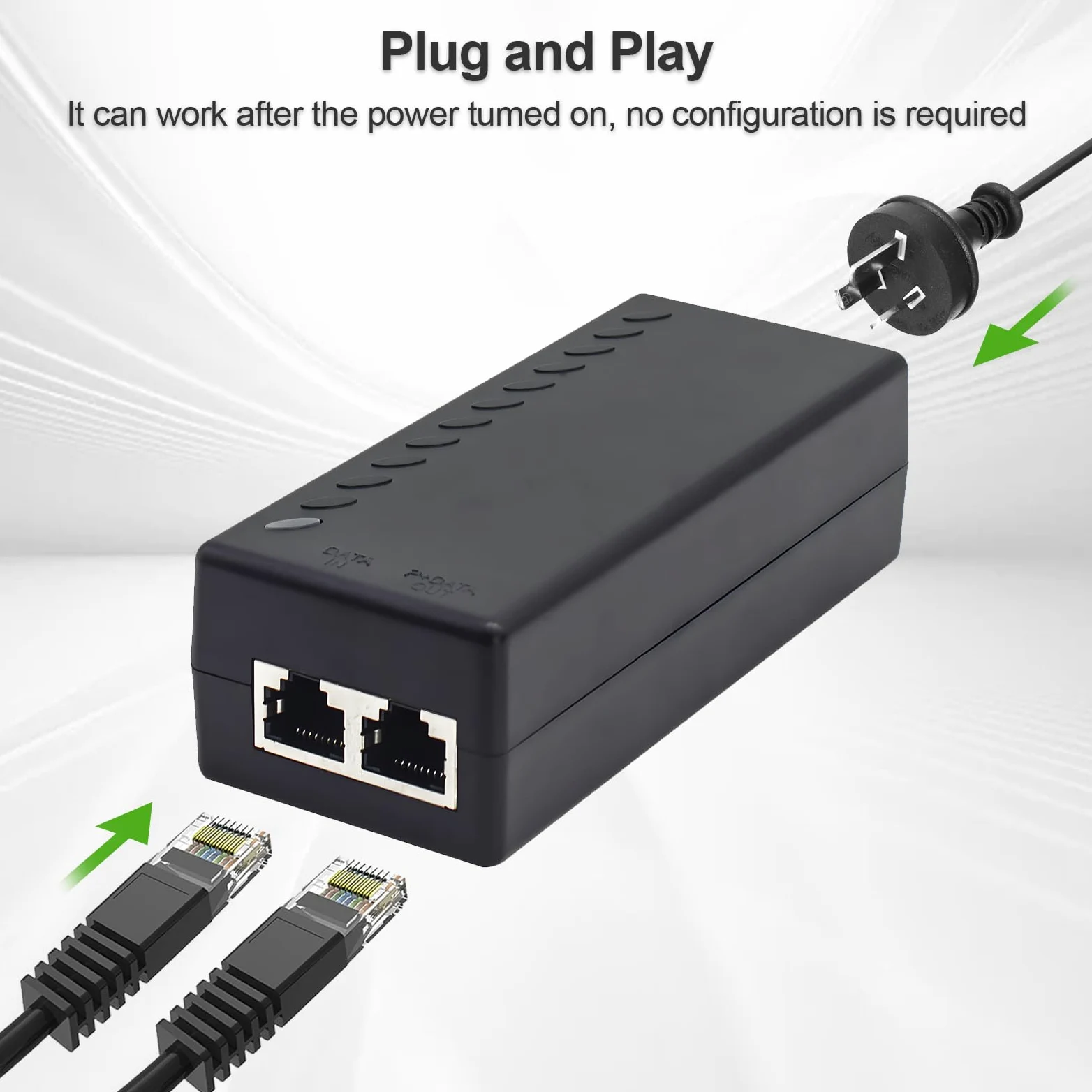 Injecteur Gigabit PoE+, 30 W 48 V, noir | 10/100/1000 Mbps, conformité IEEE 802.3af/at, extension du réseau jusqu'à 100 m, Plug and Play