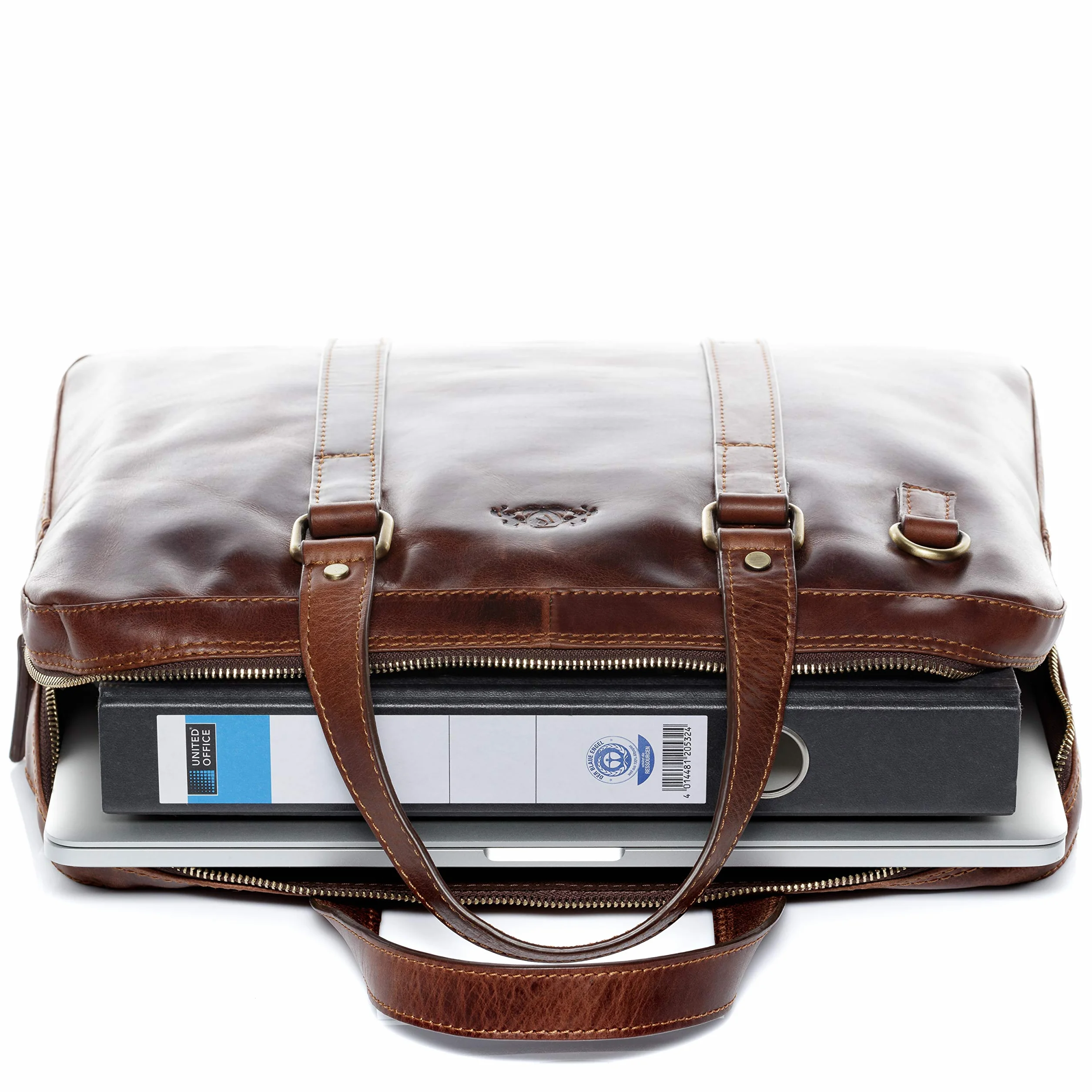 SID & VAIN Sac Ordinateur Portable Cuir véritable 15.4 Pouces Maguire Mallette Professionnelle bandoulière pour Hommes et Femmes Serviette de Travail élégant Marron