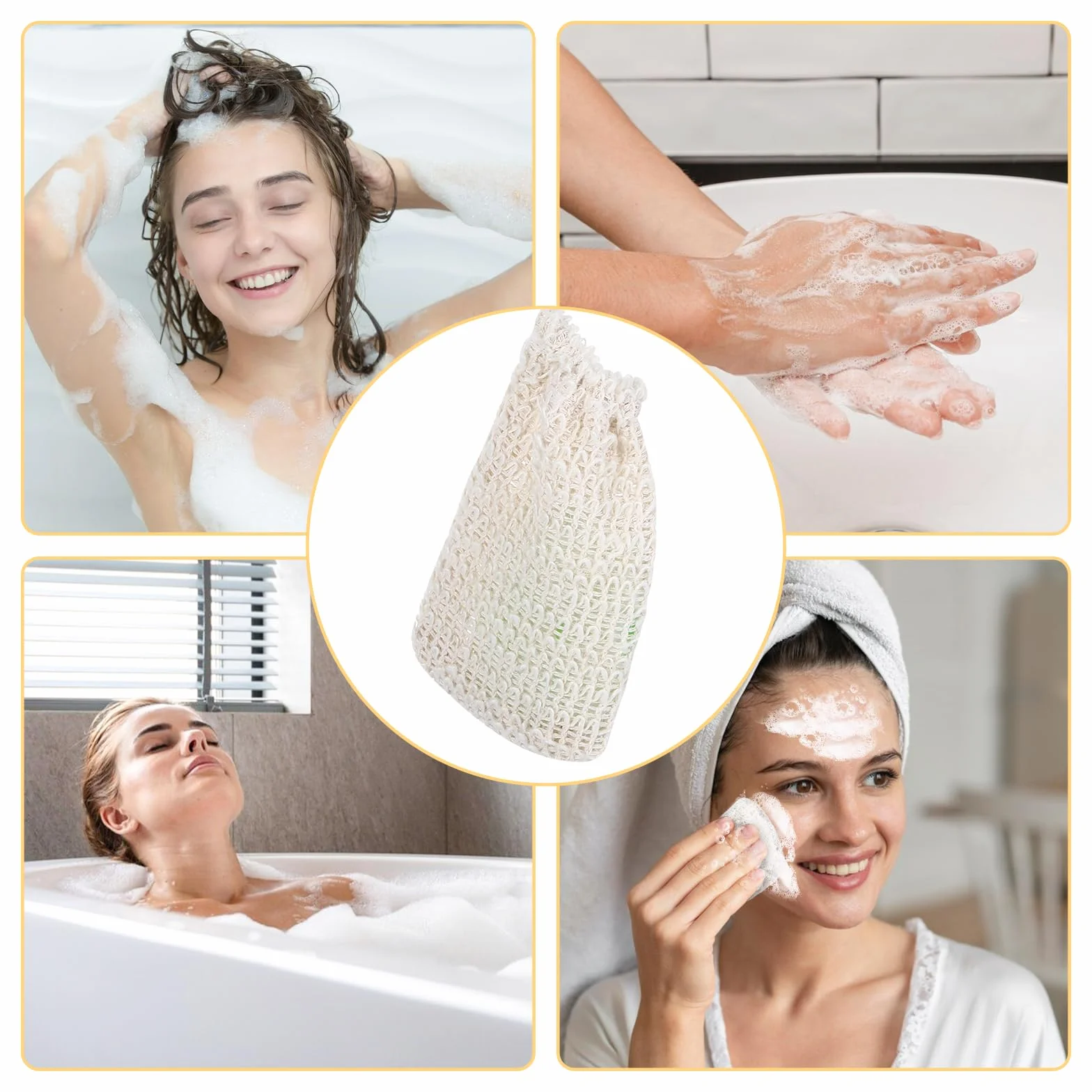 Lot de 10 sachets à savon en sisal 100% coton - Sacs à savon solide naturel
