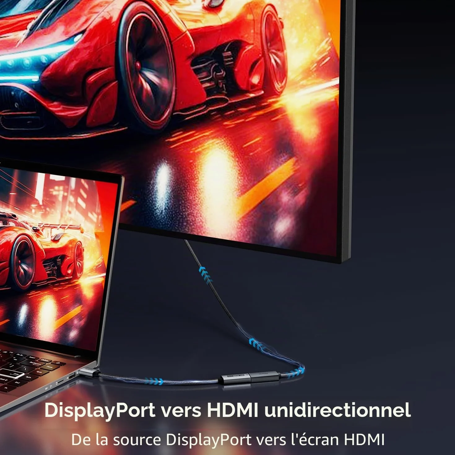 BENFEI Adaptateur DisplayPort 1.4 vers HDMI 2.1 8K@60Hz 4K@240Hz Aluminium