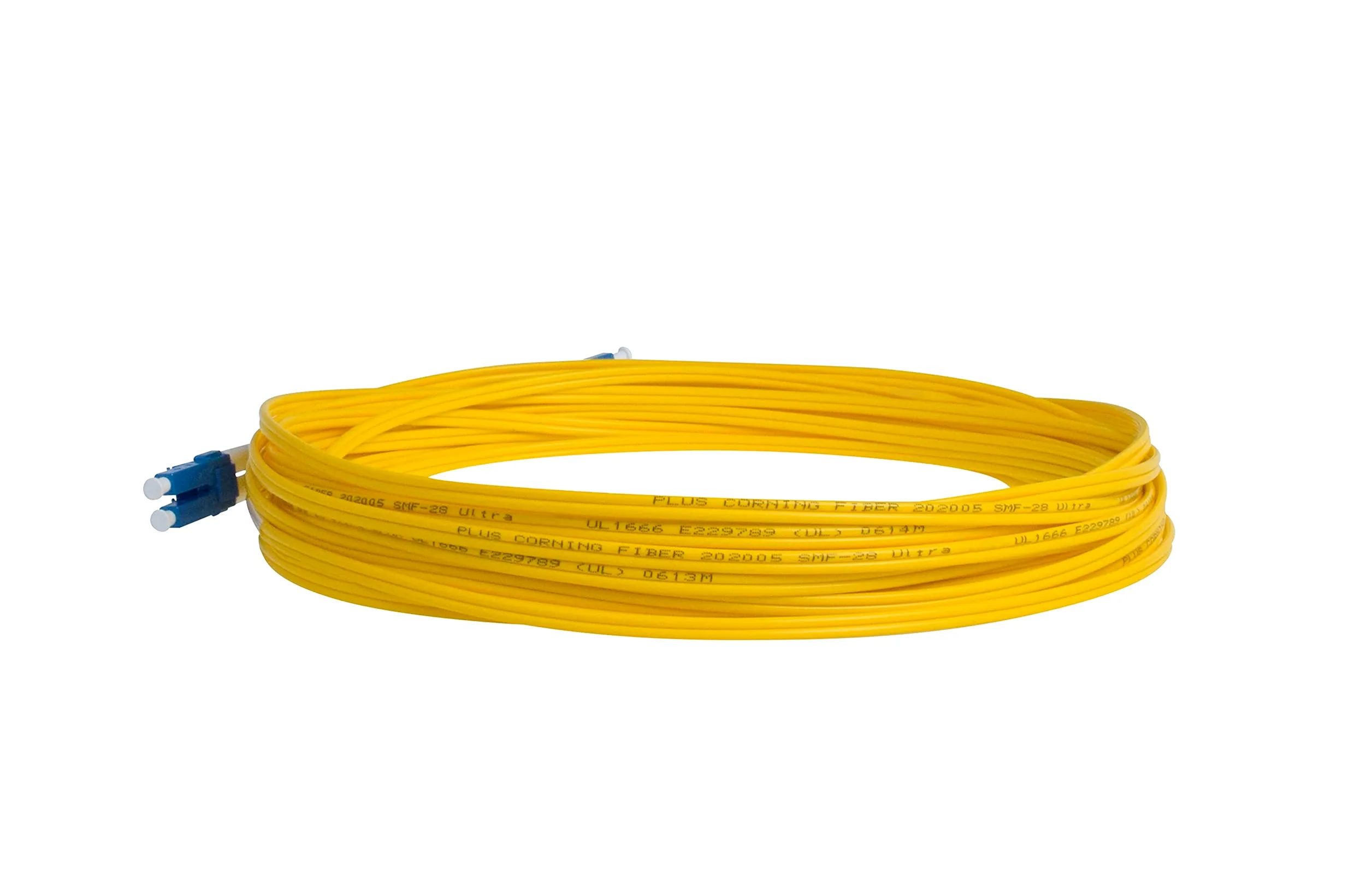 SpeedyFiberTX Corning SMF-28 Lot de 6 câbles de raccordement en fibre optique monomode 9/125 um (compatible OS1/OS2), Duplex, jaune Riser OFNR (0,50 m – Lot de 6)