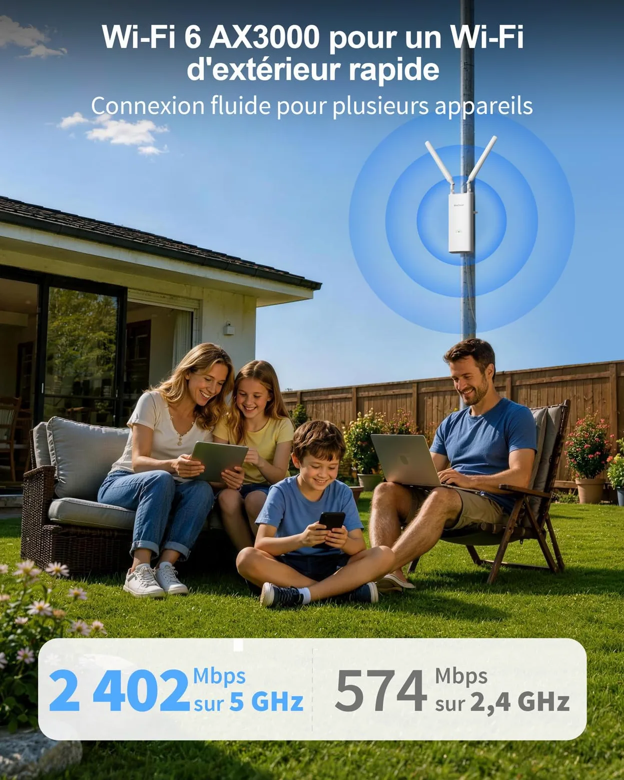 BrosTrend AX3000 Répéteur WiFi 6 Extérieur Longue Portée avec Gigabit PoE | Double Bande 5GHz + 2,4GHz Repeteur WiFi Exterieur Puissant, IP65, PoE Passif, OFDMA, Bon pour Jardin, Yard, Caméra, Starlink