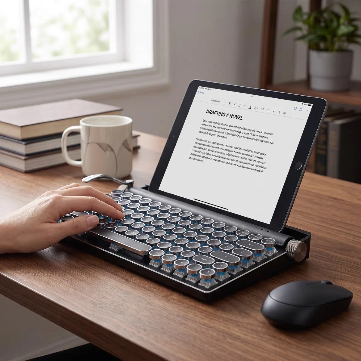 Clavier Mécanique sans Fil Vintage avec Interrupteur Bleu et