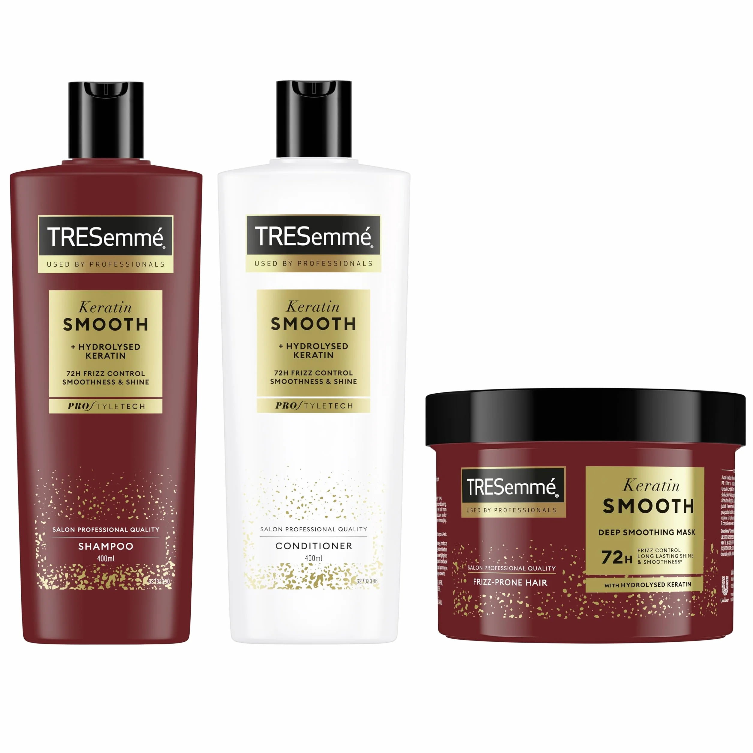 TRESemmé Keratin Smooth Set Shampooing Après-Shampooing Masque Cheveux Lisses Brillants Anti-Frisottis 72H 400ml 400ml 440ml