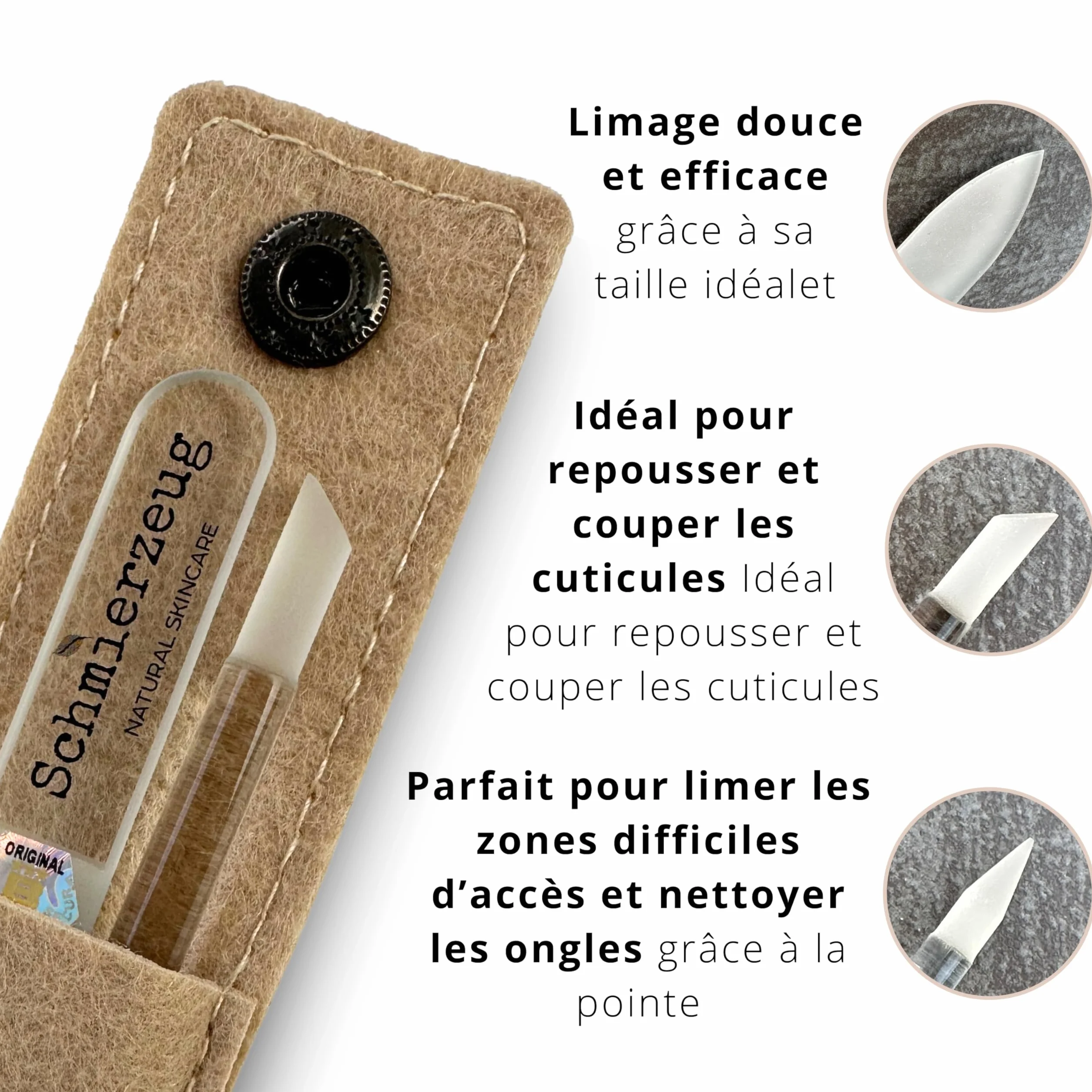 Lot de limes à ongles en verre avec bâton de manucure et étui en feutre