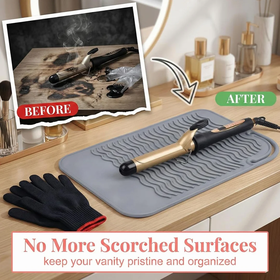 Gants Contre La Chaleur De Protection et Coussin Anti-brûlure, Coiffure Anti Chaleur Professionnel