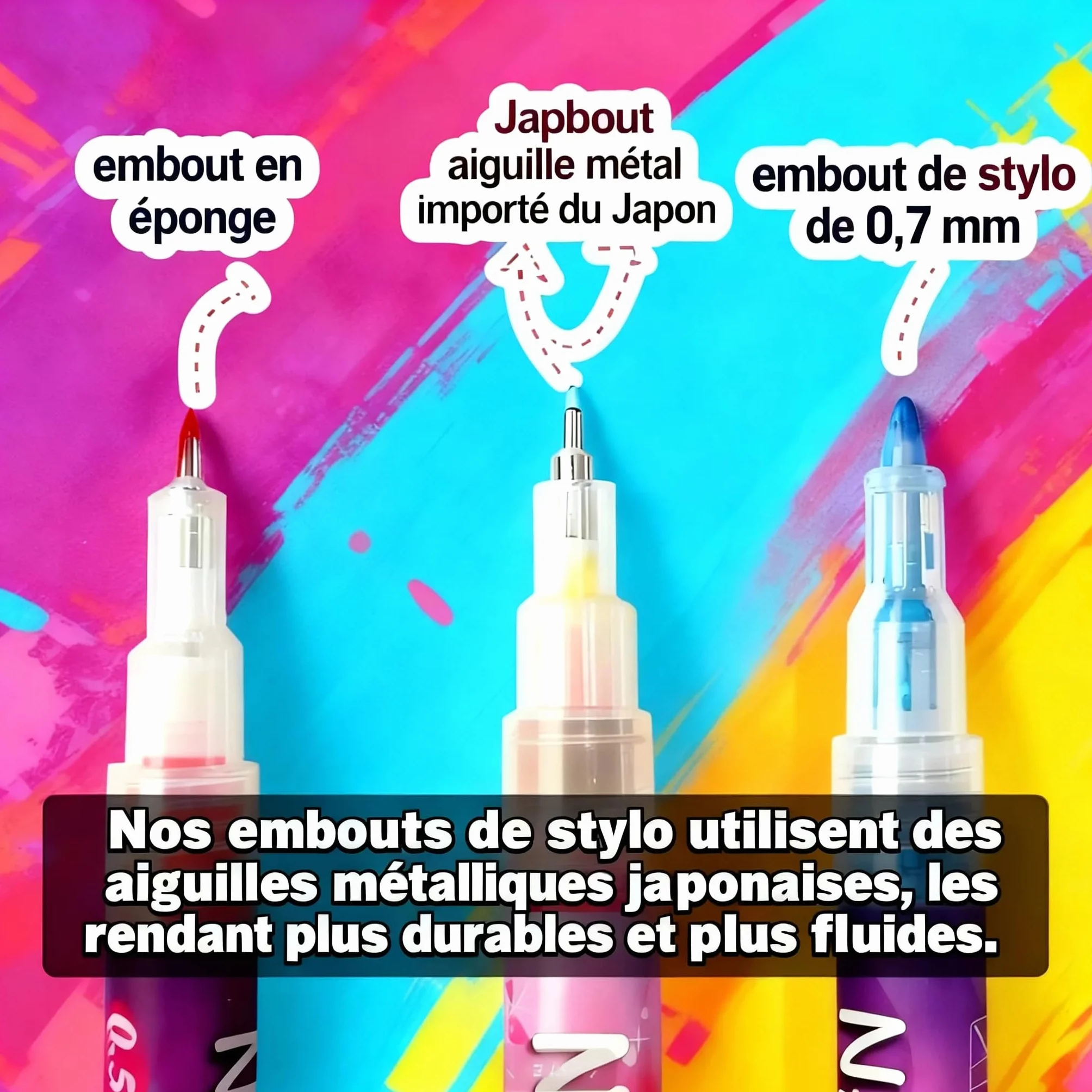 Kit de 12 Feutres Vernis à Ongles Stylo 3D Nail Art Professionnel Pointe Métallique Fine 0.5mm