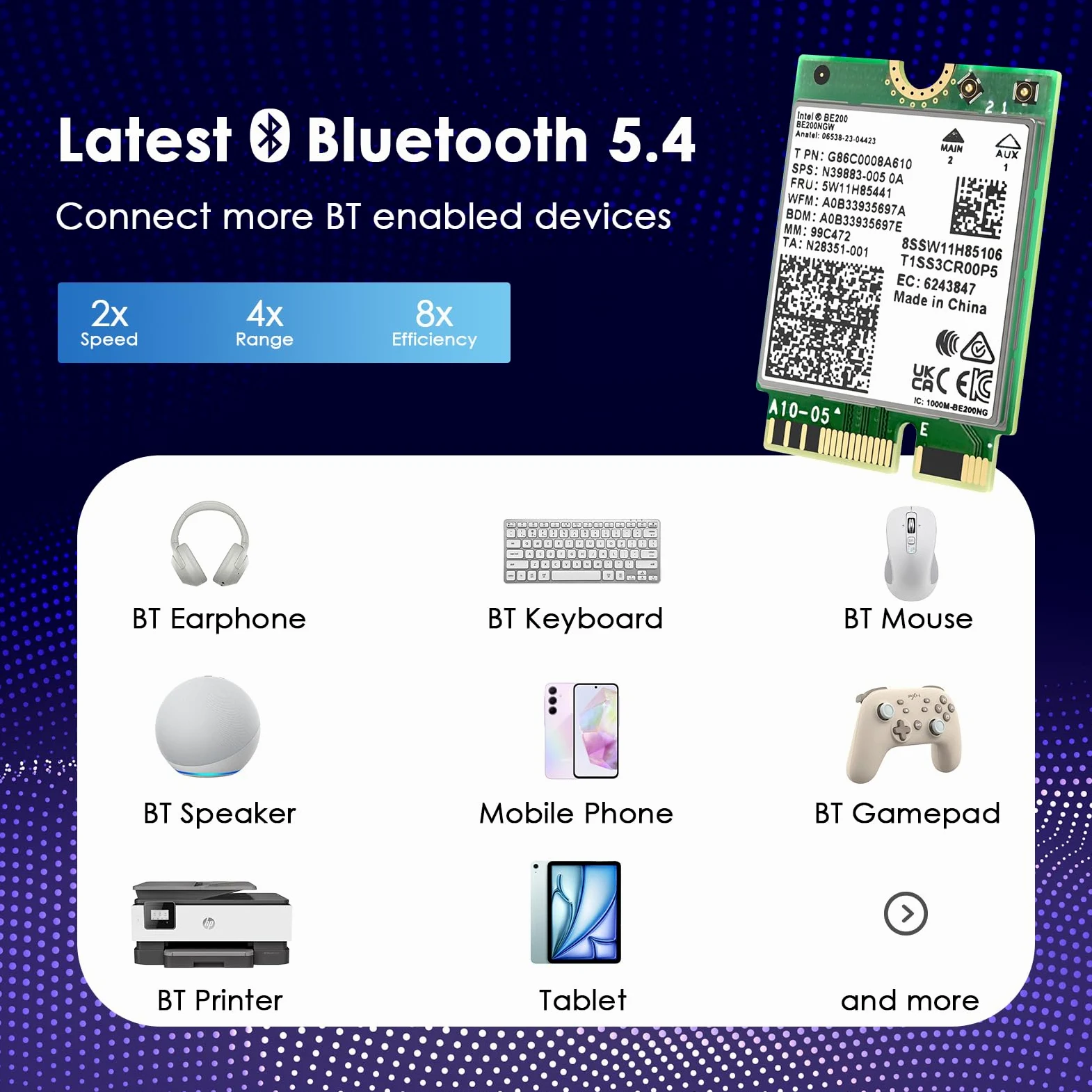 WAVLINK WiFi 7 Carte WiFi, 8774Mbps Tri-Band BE200 M.2 NGFF Network Module with Bluetooth 5.4, MU-MIMO, WPA3, Support Windows 10/11(64-bit) Laptop, Non Disponible pour Les Cartes mères AMD
