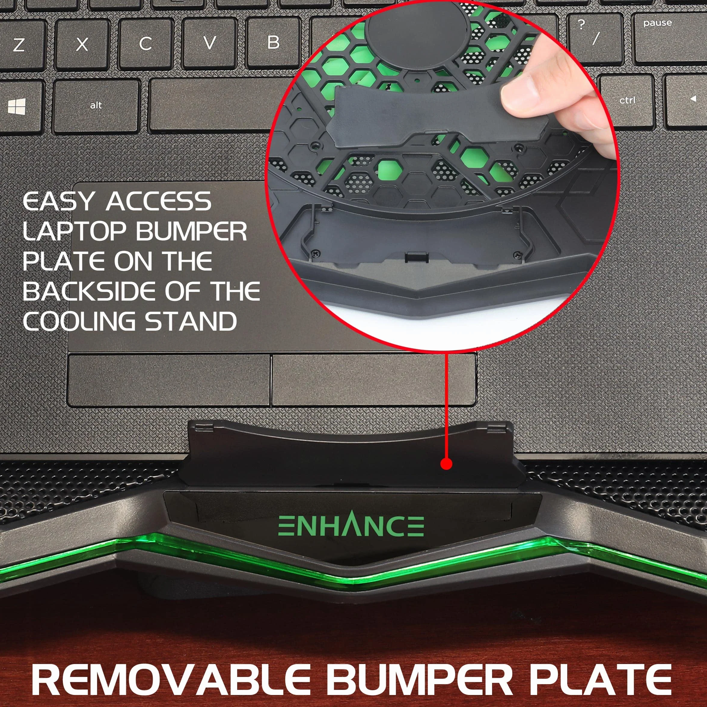 ENHANCE Support Refroidisseur PC Portable Plaque de Refroidissement 1 Ventilateur LED Vert 2 Ports USB Compatible Ordinateur Portable Notebook 17 Pouces 40 x 30.4 cm
