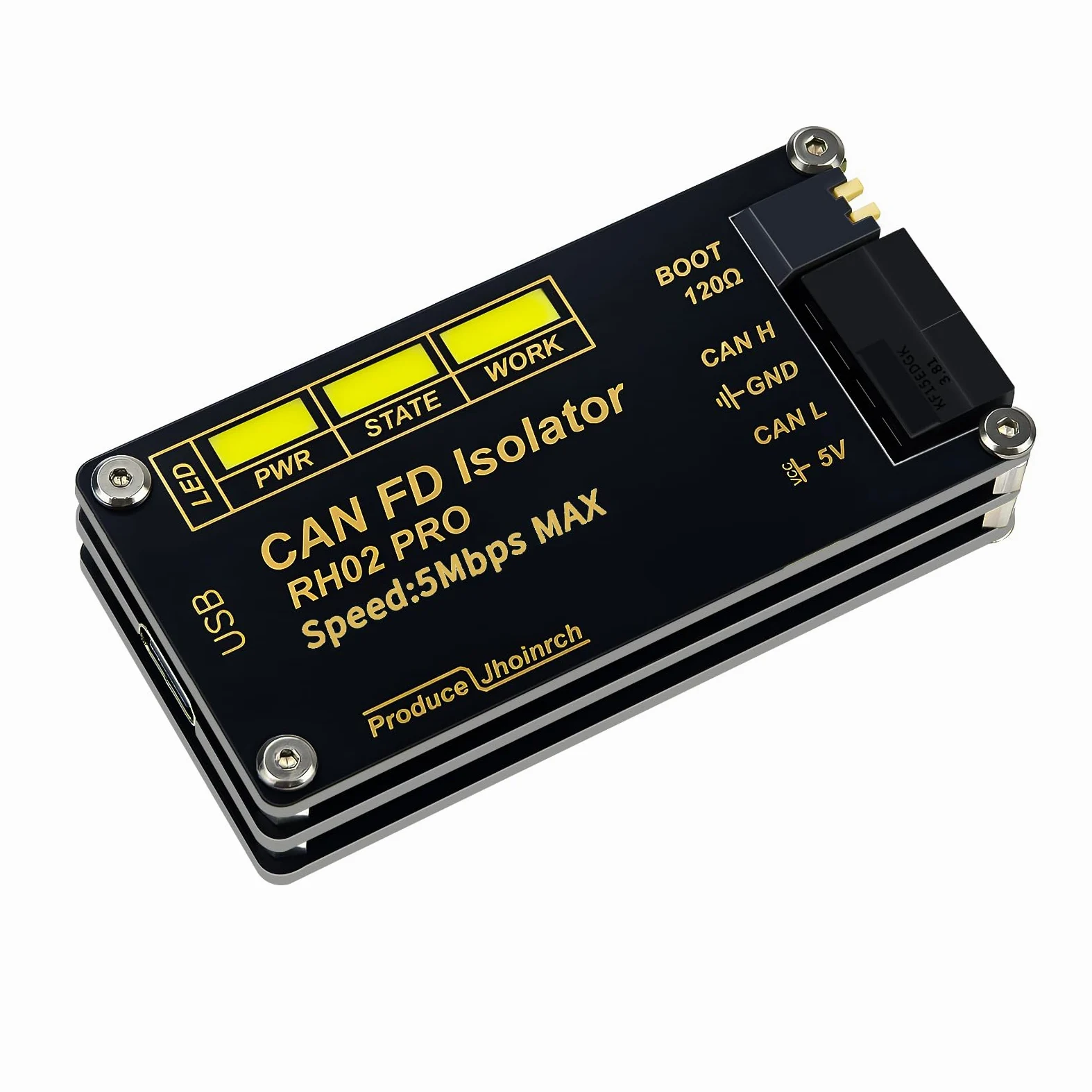 Adaptateur convertisseur USB vers CAN‑FD à isolation jusqu'à 5 Mbps | Construit sur Canable 2.0,isolation du signal et de l’alimentation,circuits de protections multiples TVS/ESD/GDT intégrés