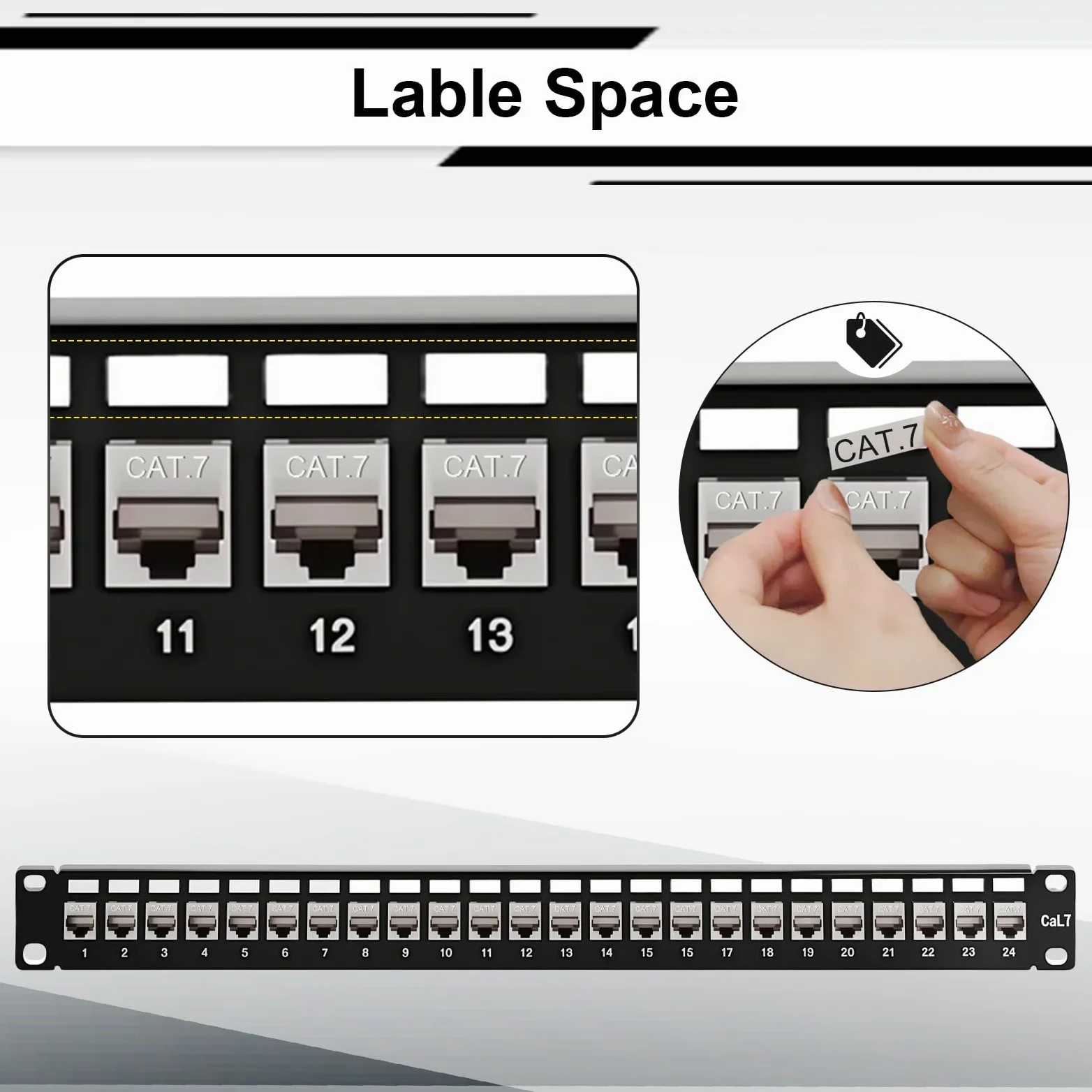 Panneau de brassage 24 ports CAT7 1 U 19" - Montage en rack - Blindé - Compatible avec les modules Keystone (CAT5/CAT6/CAT7/CAT8) - Pour réseau 10 Gbit/s - 600 MHz - Noir - Boîtier vide à