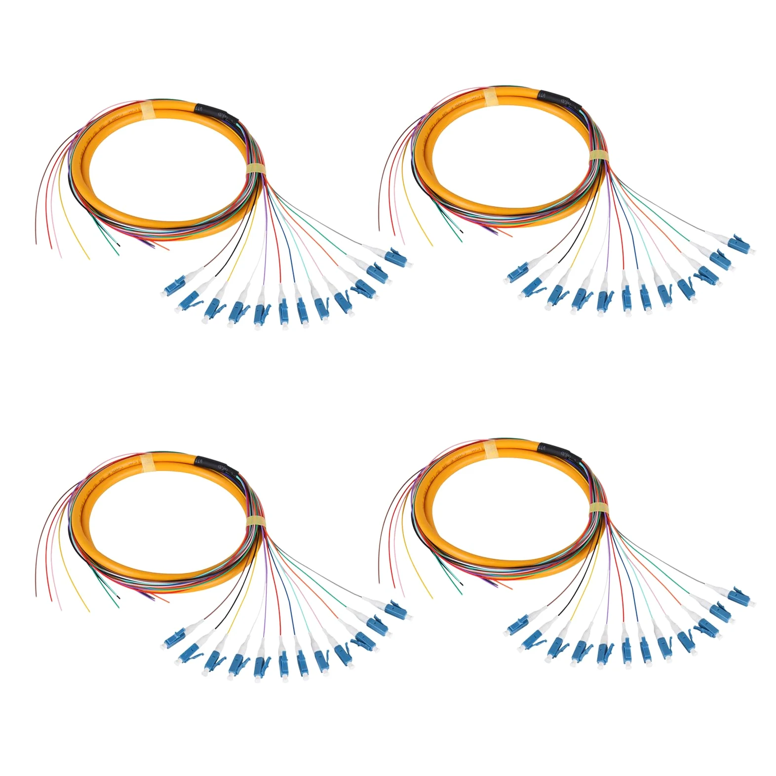 Lot de 4 câbles en fibre optique monomode (SM) 12 fibres LC UPC de 1,5 m LC monomode pour ingénierie réseau d'accès à fibre optique, lot de 4