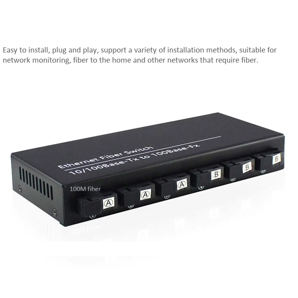 Commutateur Fast Ethernet 10 / 100M Convertir 20KM Convertisseur de MéDia à Fibre Optique en Mode Unique 2XRJ45 et 6XSC 3A3B-EU Plug