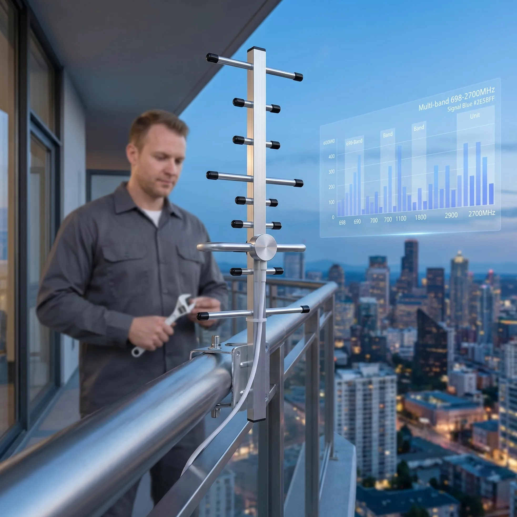 Antenne Yagi LTE 2G/3G/4G 10 dBi 698-2700 MHz LTE pour l'extérieur avec N-F | Amplificateur d'antenne directionnelle pour routeur réseau avec câble de 5 m