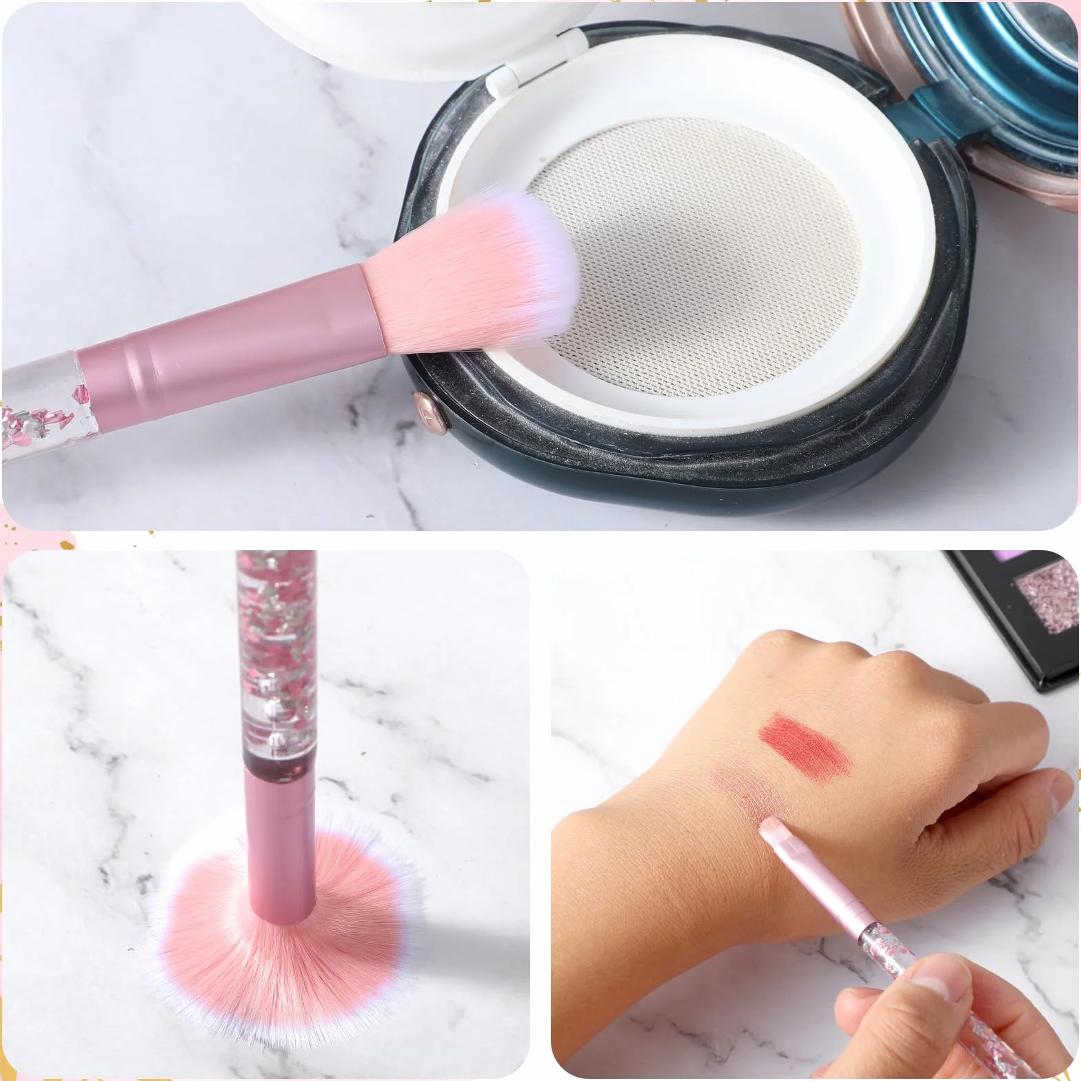 7 Pièces Crystal Pinceaux Maquillage Poudre Éventail Fond De Teint Blush Fard À Paupières