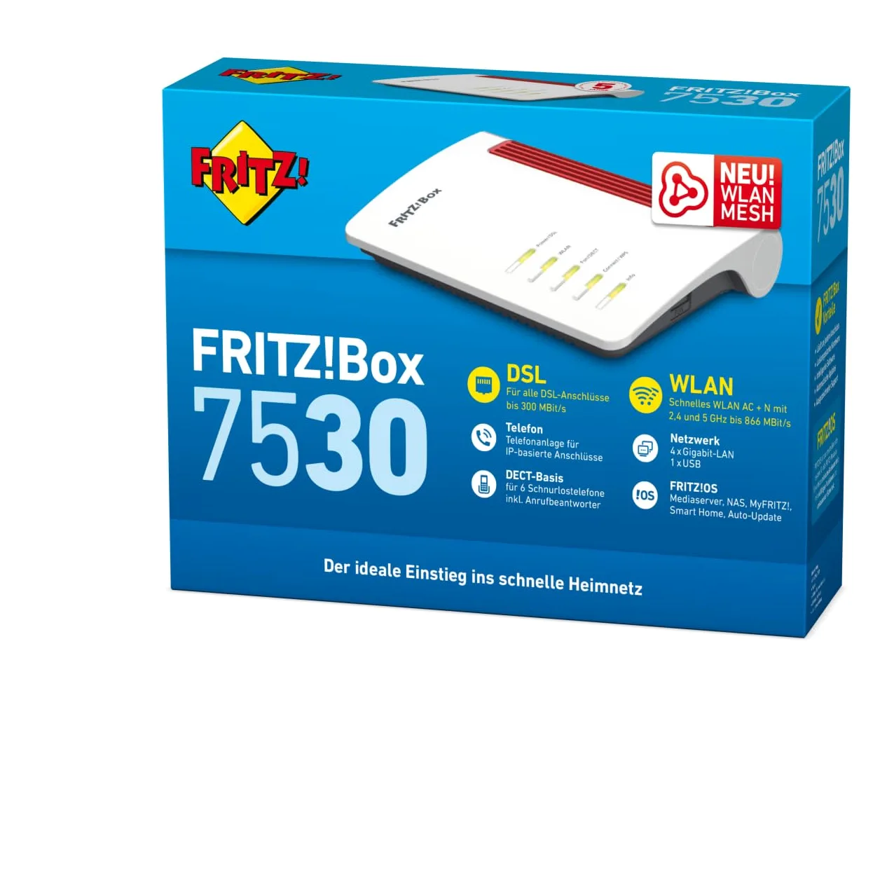 Avm Fritz! Box 7530 Wlan Ac+n Router (dsl/vdsl, 866 Mbit/s (5ghz) & 400 Mbit/s (2,4 Ghz), Bis Zu 300 Mbit/s Mit VdsL-Supervectoring 35b, Wlan Mesh, D