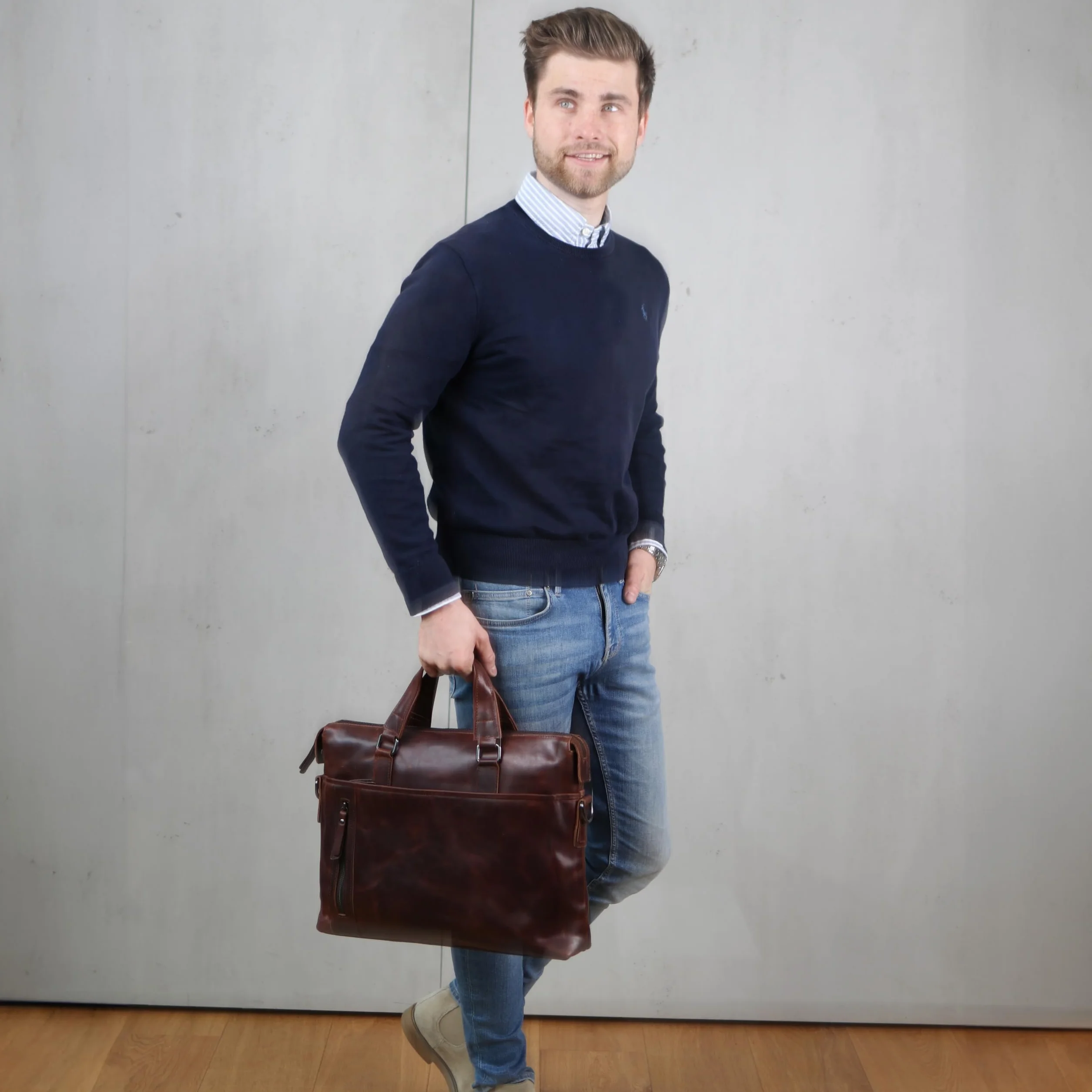 SID & VAIN Sac Ordinateur Portable Cuir véritable 15.4 Pouces London Mallette Professionnelle bandoulière Grand pour Hommes et Femmes Serviette de Travail Etudiante Marron