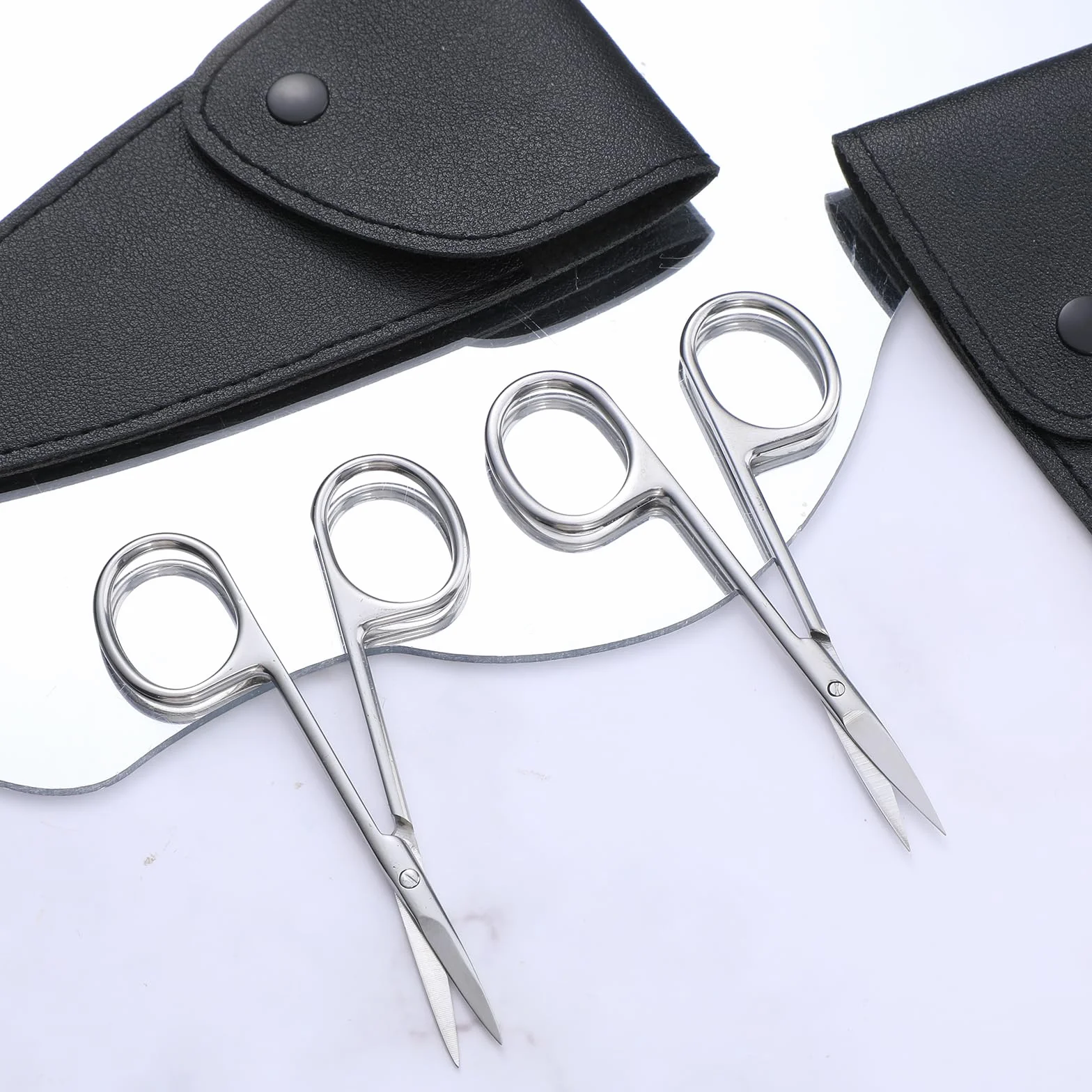 Yuanchu Lot de 2 ciseaux à cuticules en acier inoxydable incurvés et droits pour sourcils barbe cils ongles