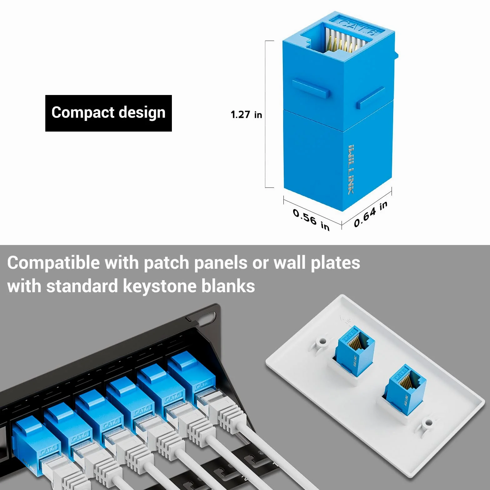iwillink Lot de 25 coupleurs Keystone RJ45 Cat6 femelle vers femelle Cat6, coupleur Keystone UTP, prise Keystone, coupleur Ethernet, bleu