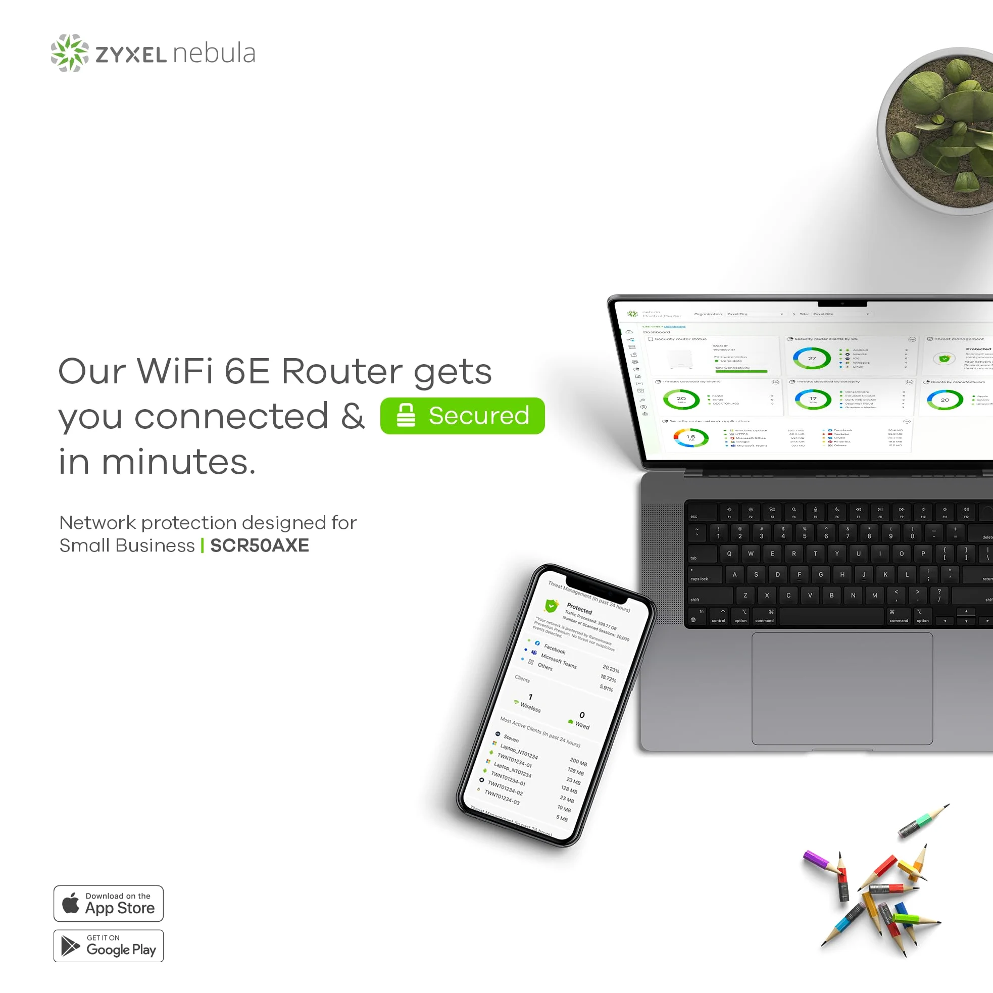 Zyxel Secure Cloud-Managed Router with AXE5400 Tri-Band WiFi Sécurité réseau sans abonnement, gérable Via Nebula APP/Idéal pour Les Petits Bureaux/Petites succursales. [SCR 50AXE]