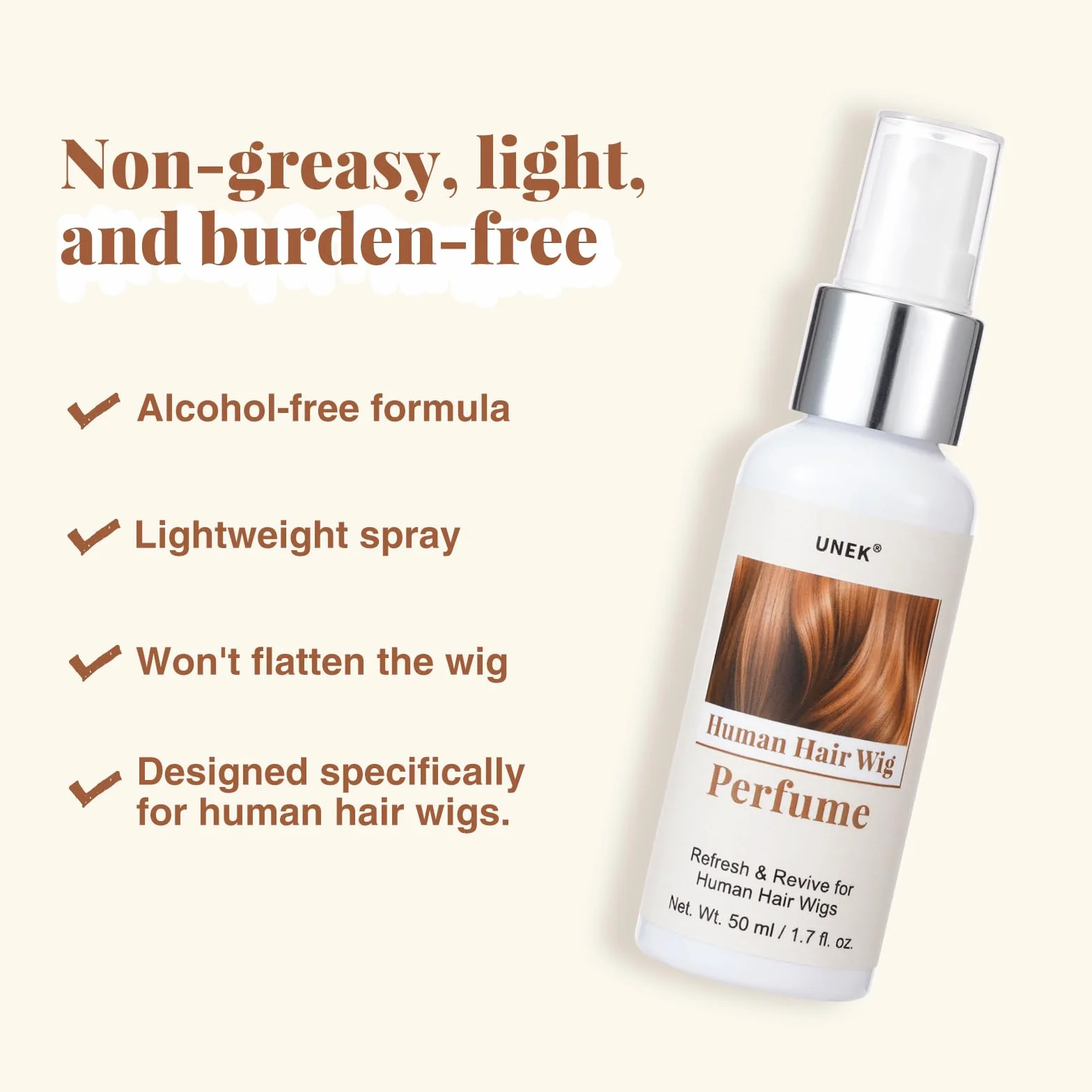 UNEK Parfum pour perruques au thé blanc – spray sans alcool, neutralise les odeurs, 50 ml