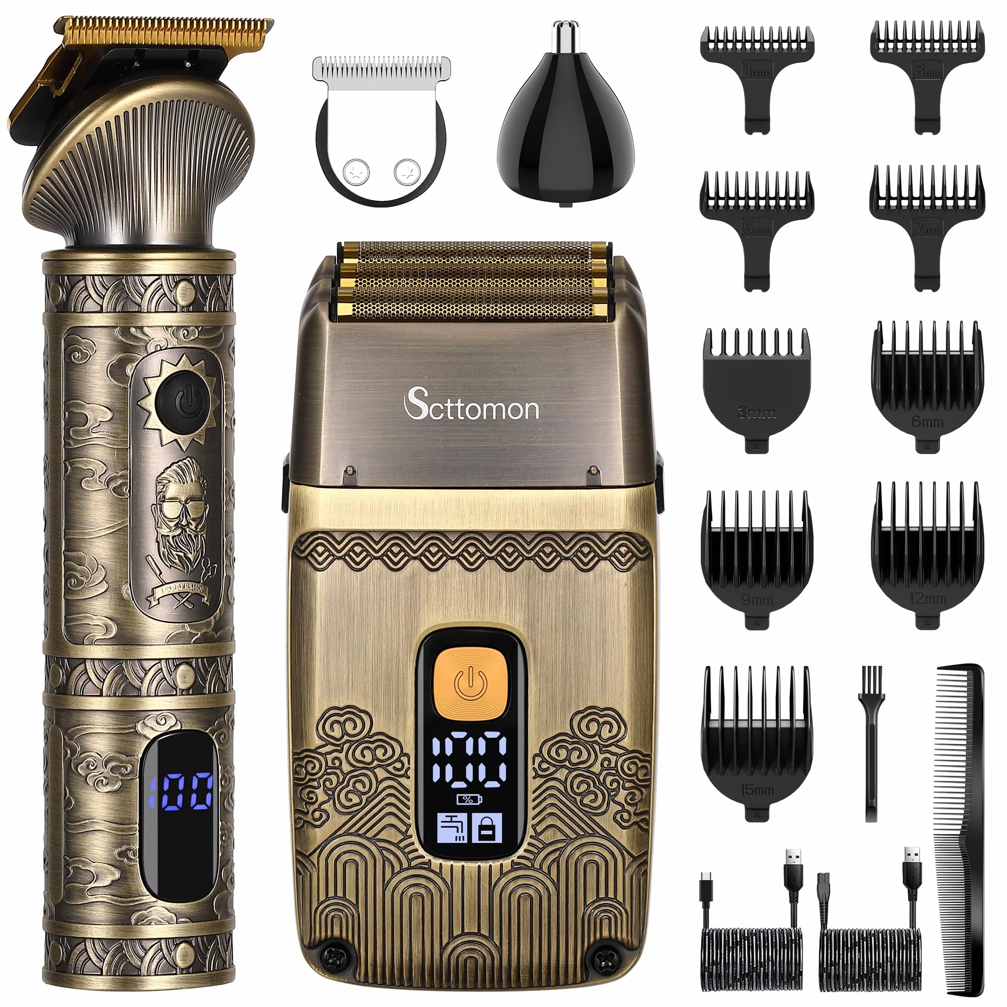 Tondeuse à Cheveux Hommes Scttomon T-Blade Rasoir Électrique Foil Rasoir Barbe Ensemble Sans Fil Trois Feuilles