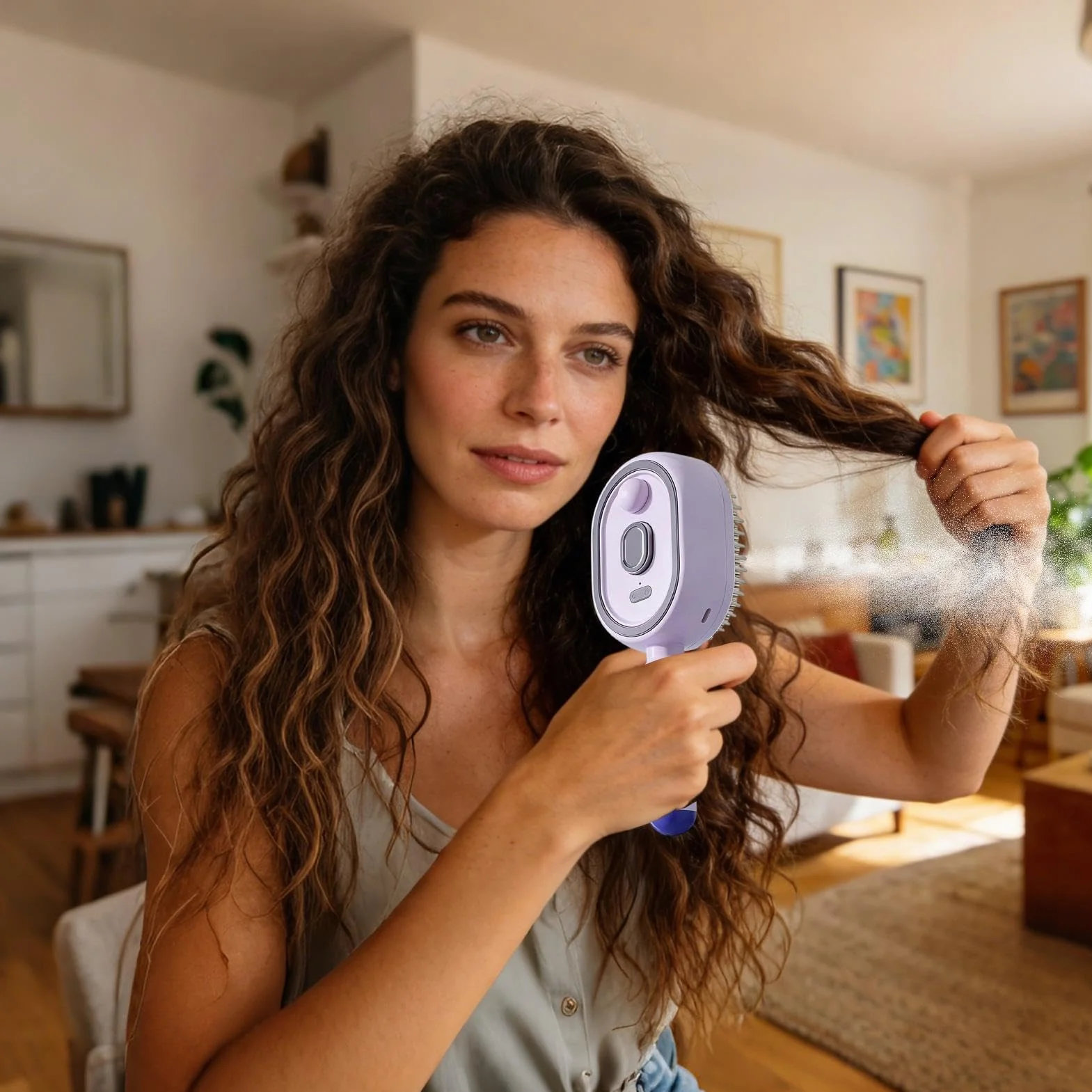 Brosse Vapeur Cheveux Peigne Lissant Nourrissant avec Spray Démêlant Lisseur Cheveux
