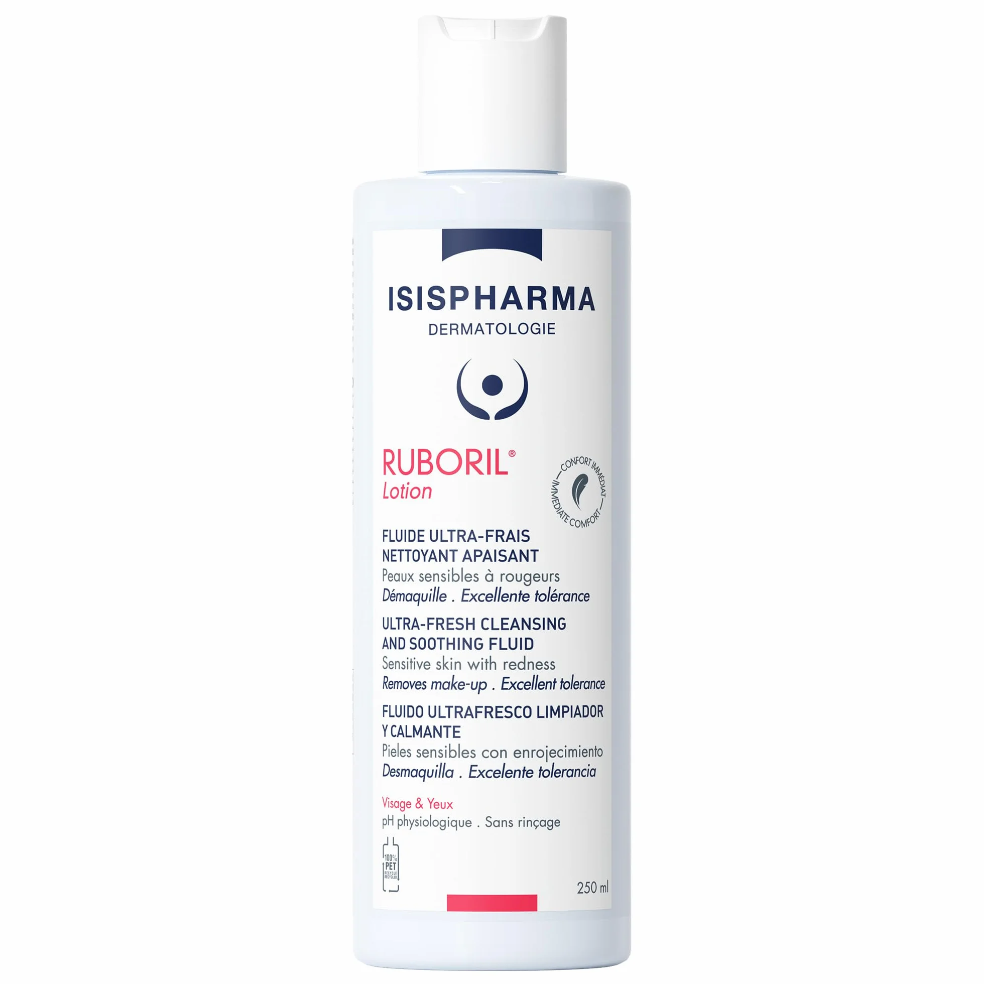 ISISPHARMA RUBORIL Lotion Lait Démaquillant Apaisant 250 ml Peaux Sensibles Sans Rinçage Non parfumé Visage Yeux