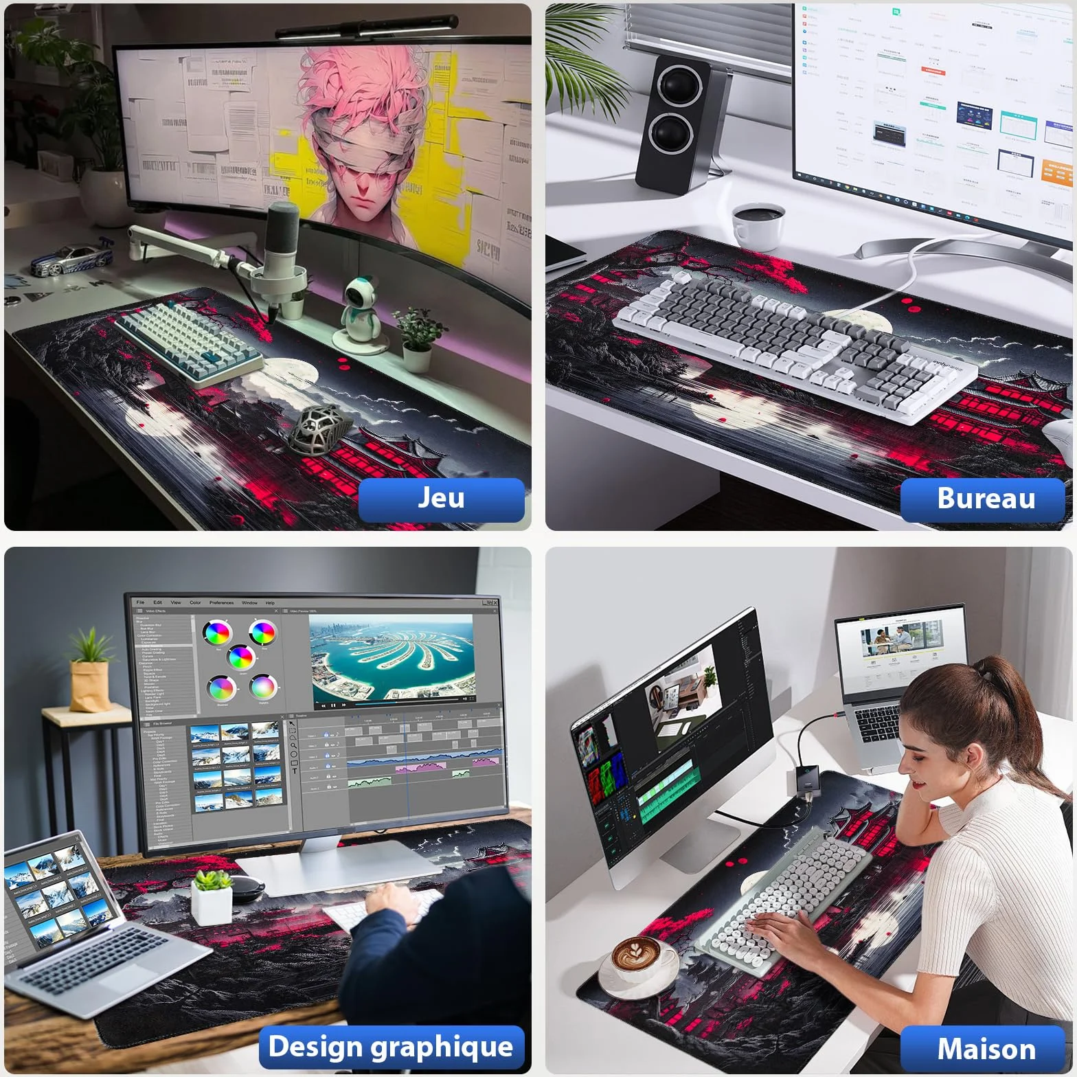 Niviy Tapis de Souris XXL 900x400mm Gamer Mouse Pad Bureau Antidérapant Bords Cousus